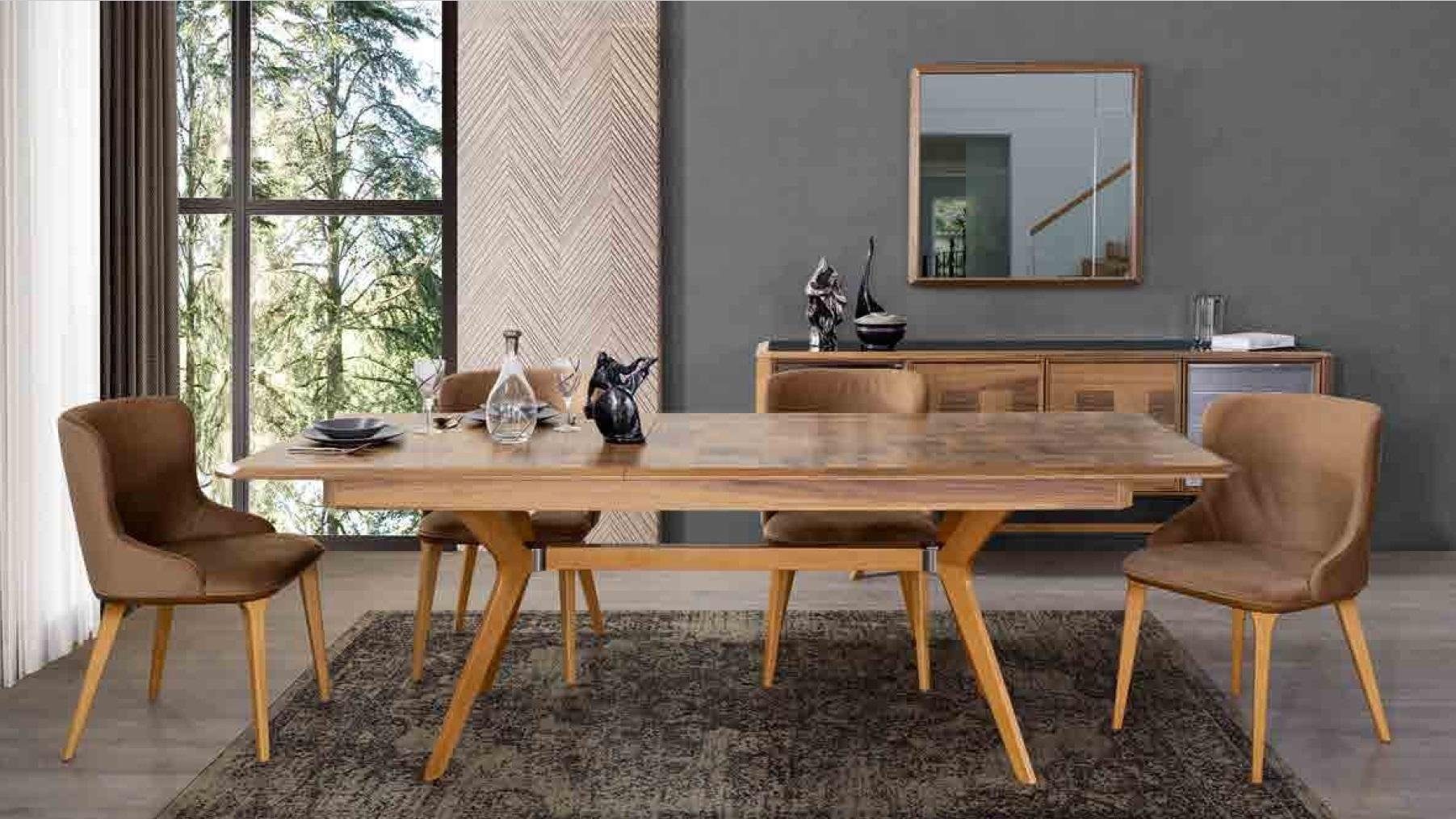 JVmoebel Esszimmer-Set, Designer Holz Ess Esszimmer Set Tisch 4x Lehn Stühle Set Garnitur