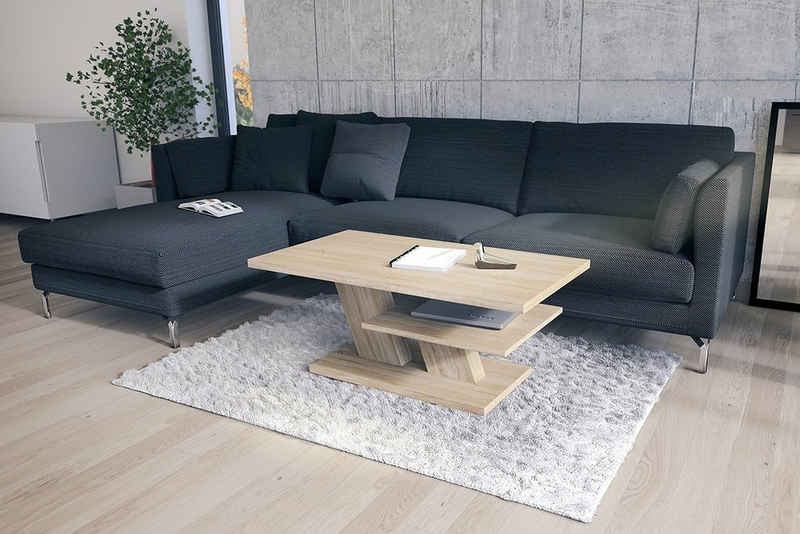Mazzoni Couchtisch »Design Couchtisch Cliff Sonoma Eiche Tisch Wohnzimmertisch 110x60x45cm mit Ablagefläche«