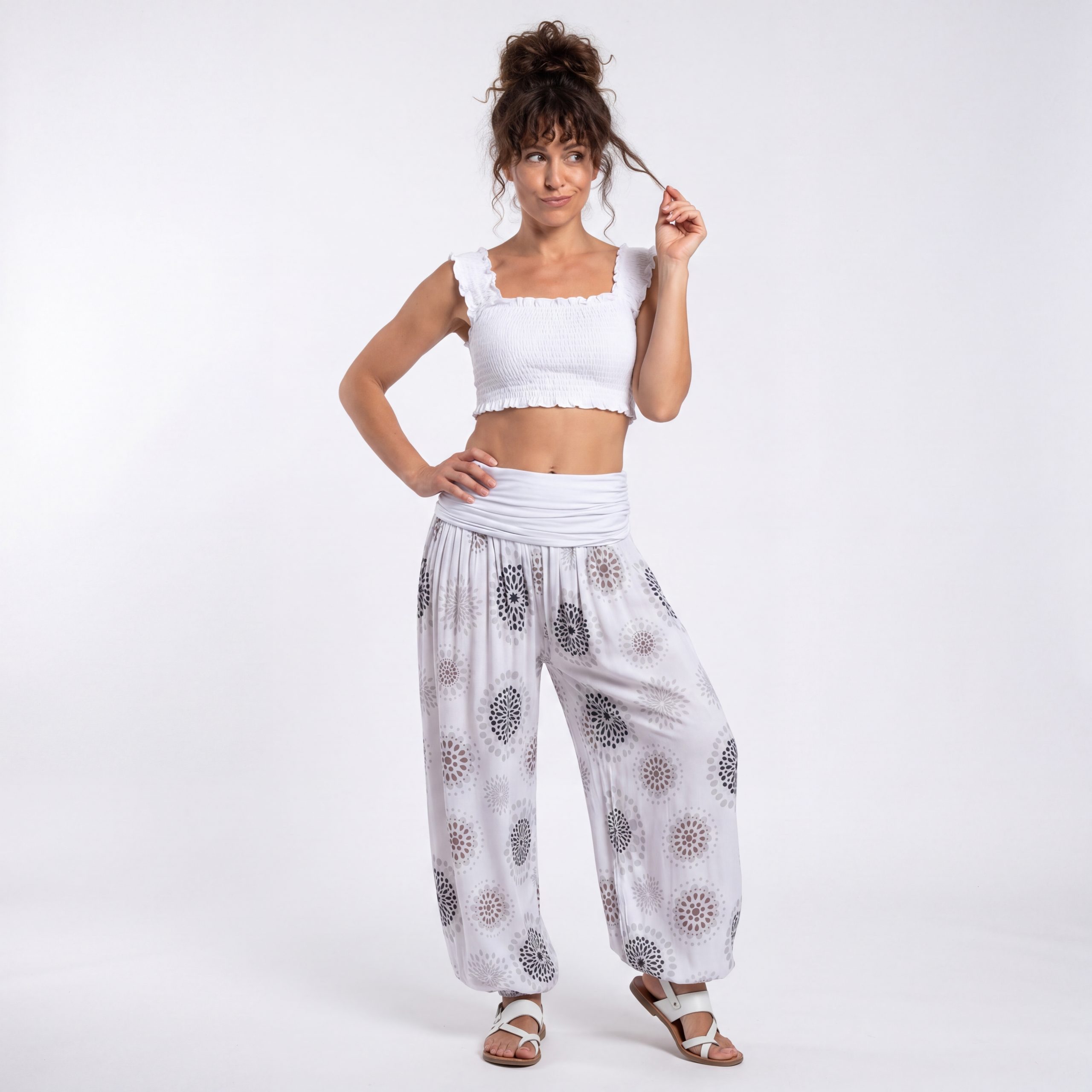 OriginalYou Haremshose Pluderhose für Damen leichte Haremshose sommerliche Yogahose Middle Waist, mit elastischem Bund, weites Bein