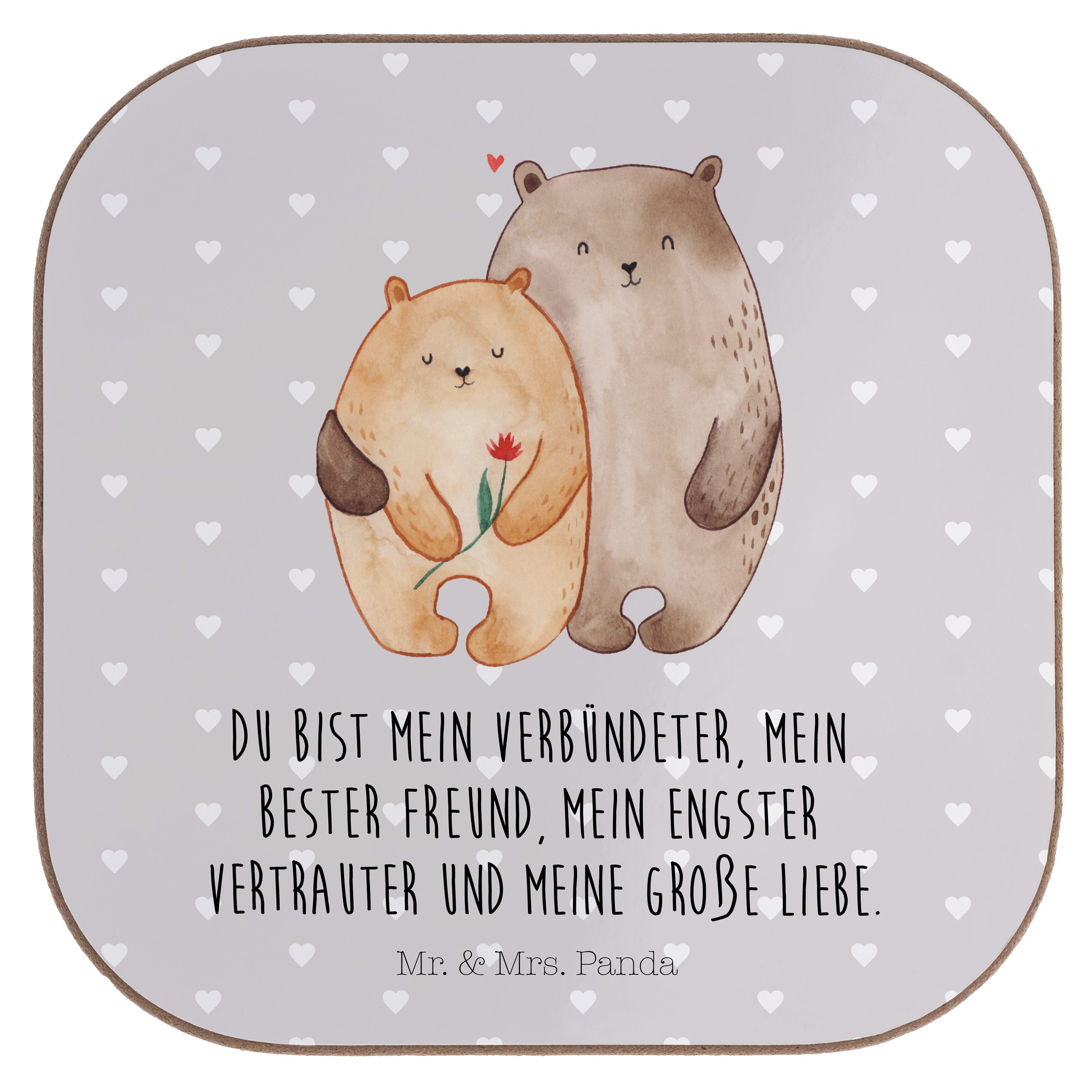 Mr. & Mrs. Panda Getränkeuntersetzer Bären Liebe - Grau Pastell - Geschenk, Bärchen, Glasuntersetzer, Bier, 1-tlg. | Getränkeuntersetzer