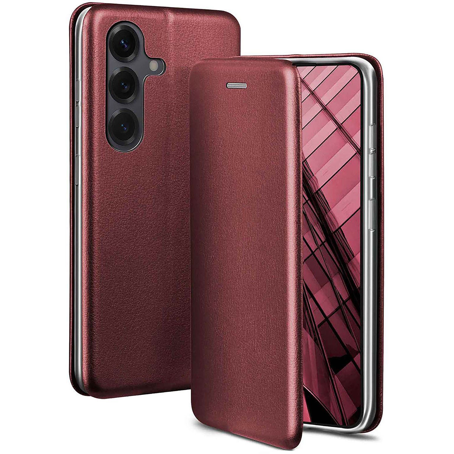 ONEFLOW Handyhülle für Samsung Galaxy S25 Plus Premium Hülle Business Cover Rot 6,7 Zoll, 360 Grad Schutzhülle Flip Case Etui Klapphülle Dünn Leder Handy Tasche