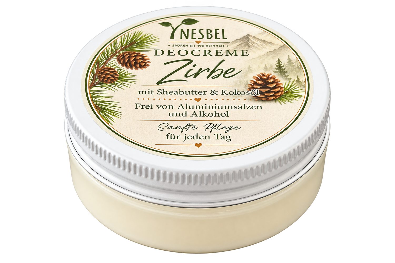 Nesbel - Spüren Sie die Reinheit? Deo-Creme Zirbe, mit Sheabutter und Kokosöl 40 ml