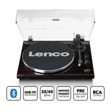 Lenco LBT-189WA Plattenspieler (elektrisch, Bluetooth®/Cinch Anschluss, USB-Transfer & 33 45 U/min in Walnuss)