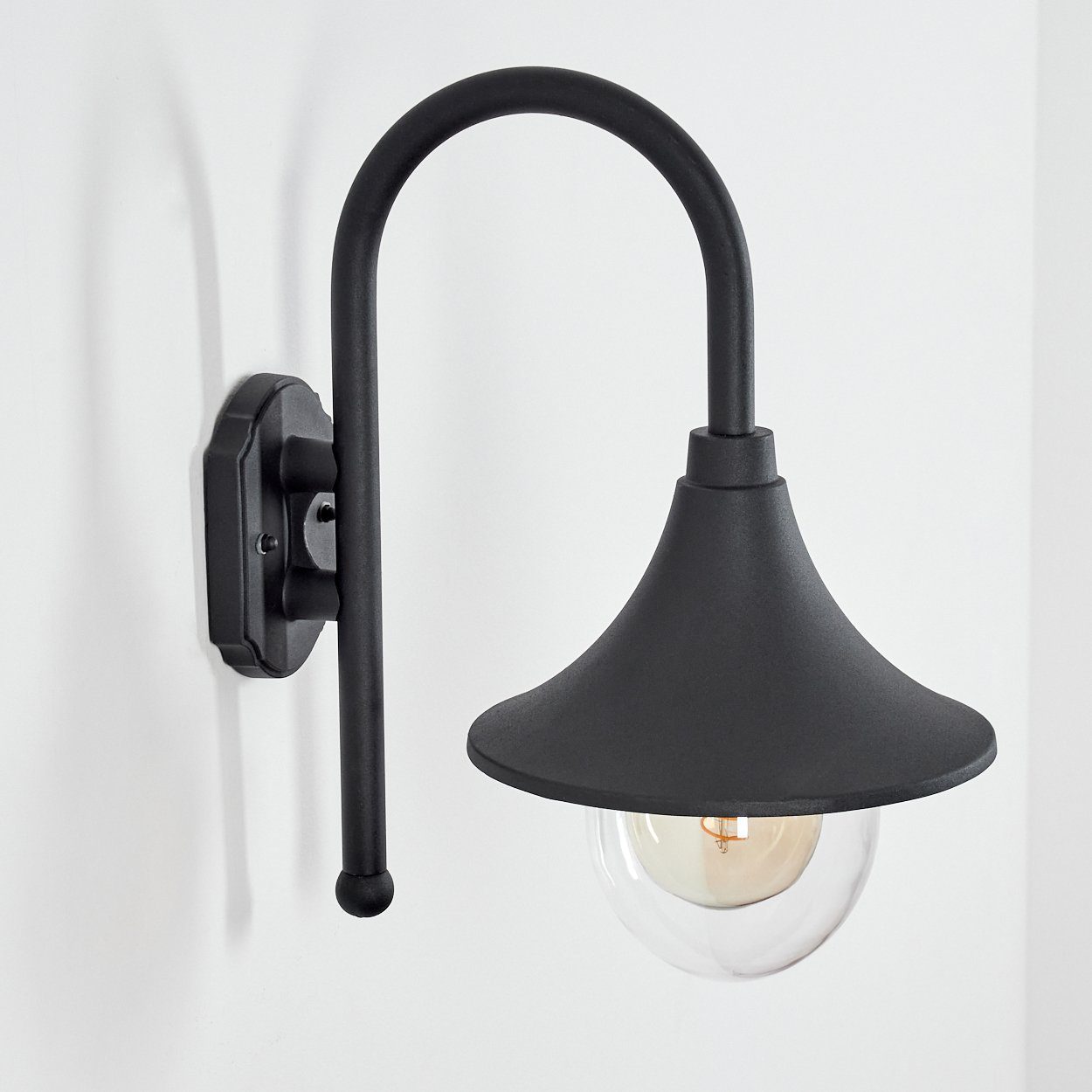 ohne Außenleuchte Leuchtmittel, Wandleuchte, Wandlampe in E27, ohne IP44 Ø14cm, aus 1x Metall Leuchtmittel, Schwarz, Außen-Wandleuchte hofstein