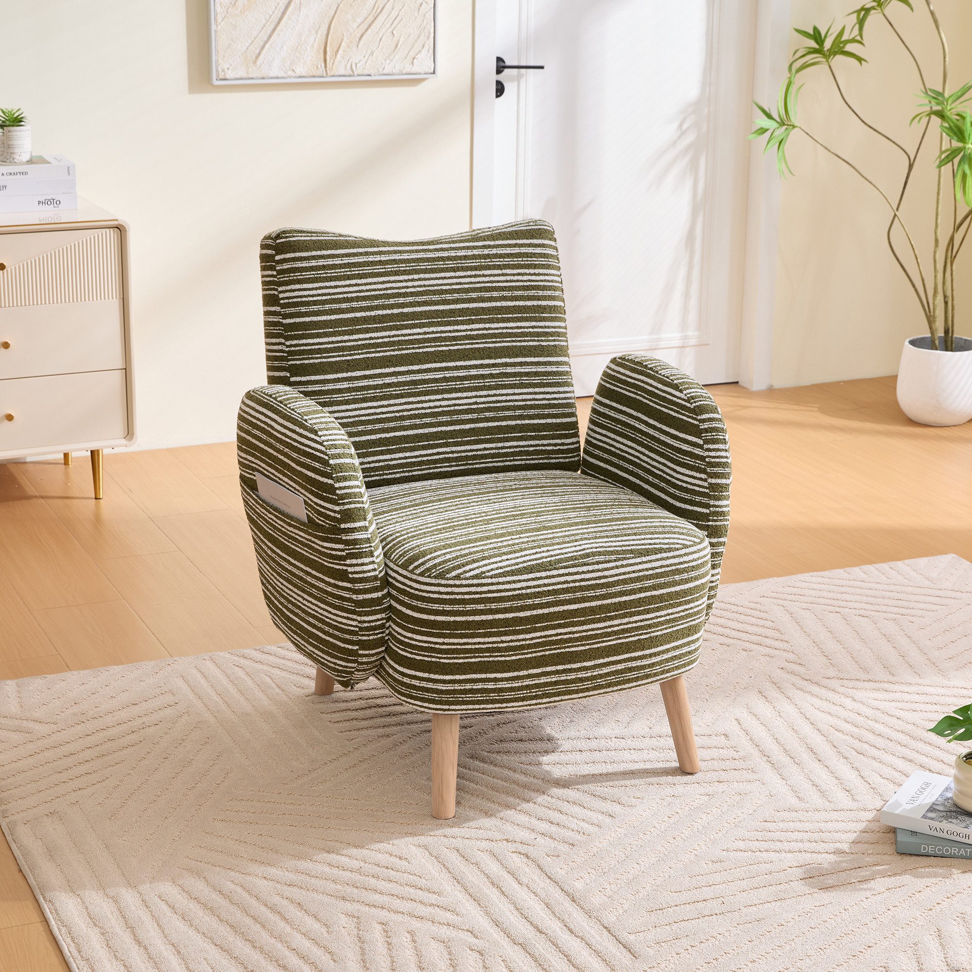 Odikalo XXL-Sessel Moderner Sessel bequemer Lesesessel (Sessel mit seitlicher Tasche, Stoff mit Kreismuster, Beine aus Massivholz, Wohnzimmer, Schlafzimmer, Büro)