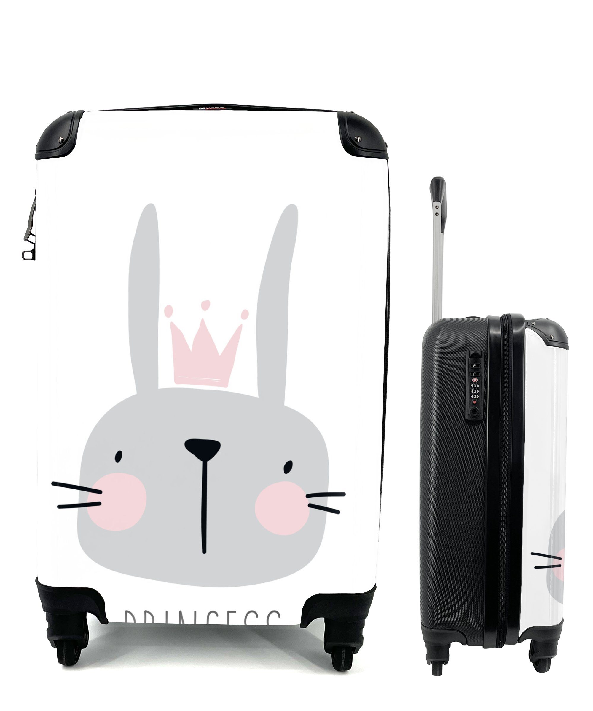rollen, errötenden 4 dem Handgepäckkoffer für Zitat MuchoWow Illustration Ferien, mit Handgepäck einem Trolley, mit Kaninchen und "Princess"., Reisetasche Reisekoffer Rollen,