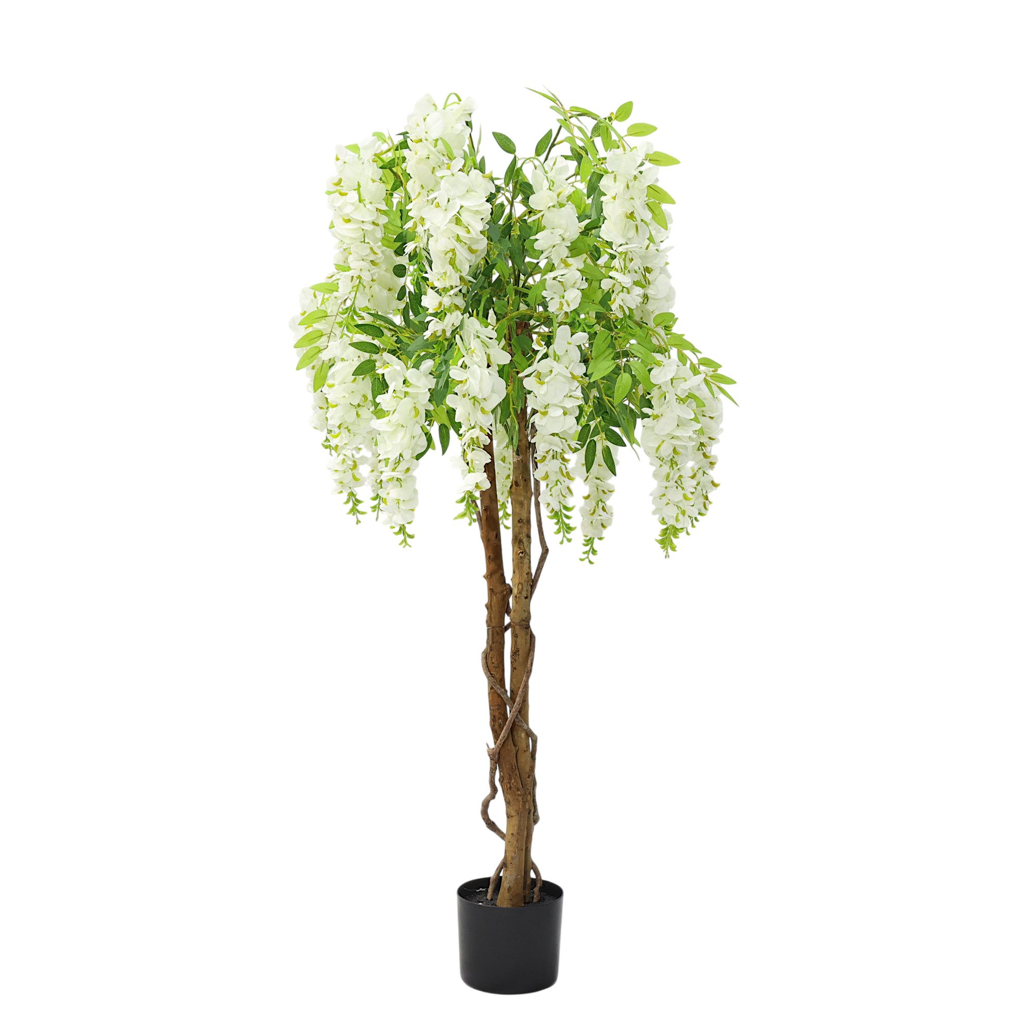 Kunstpflanze künstliche Pflanze Wisteria 120 cm mit weißen Blüten Wisteria, Arnusa, Höhe 120 cm, sehr realistische Kunstpflanze