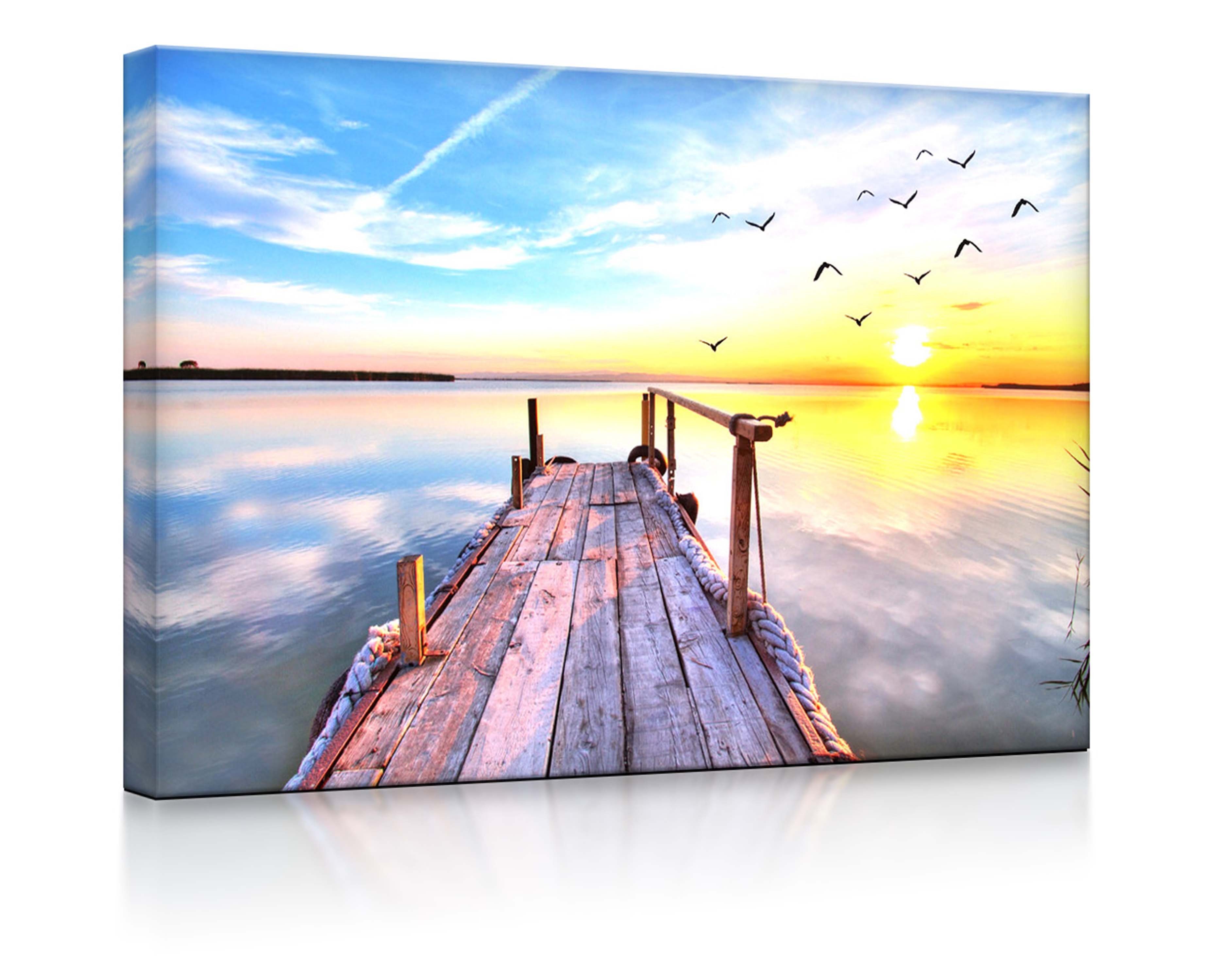 lightbox-multicolor LED-Bild Steg mit Möwen bei Sonnenuntergang fully lighted / 60x40cm, Leuchtbild mit Fernbedienung