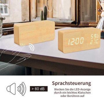 yozhiqu Wecker LED Holz Smart Digital Alarm Clock Tischuhr, Multifunktionswecker Helligkeitseinstellung, Anzeige von Datum/Temperatur/Luftfeuchtigkeit