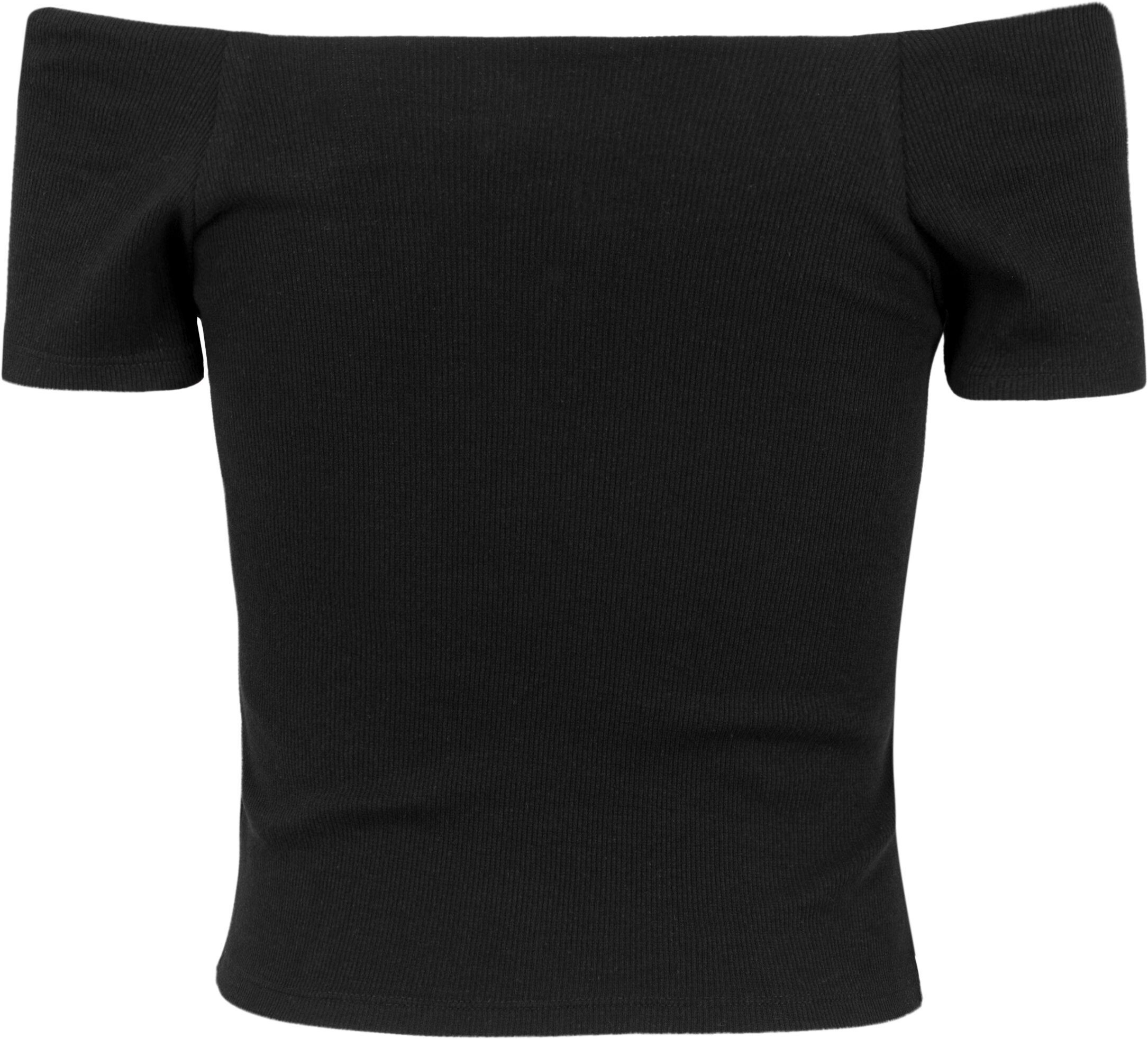 Off Shoulder Ladies Damen black T-Shirt (1-tlg) Tee Rib URBAN CLASSICS