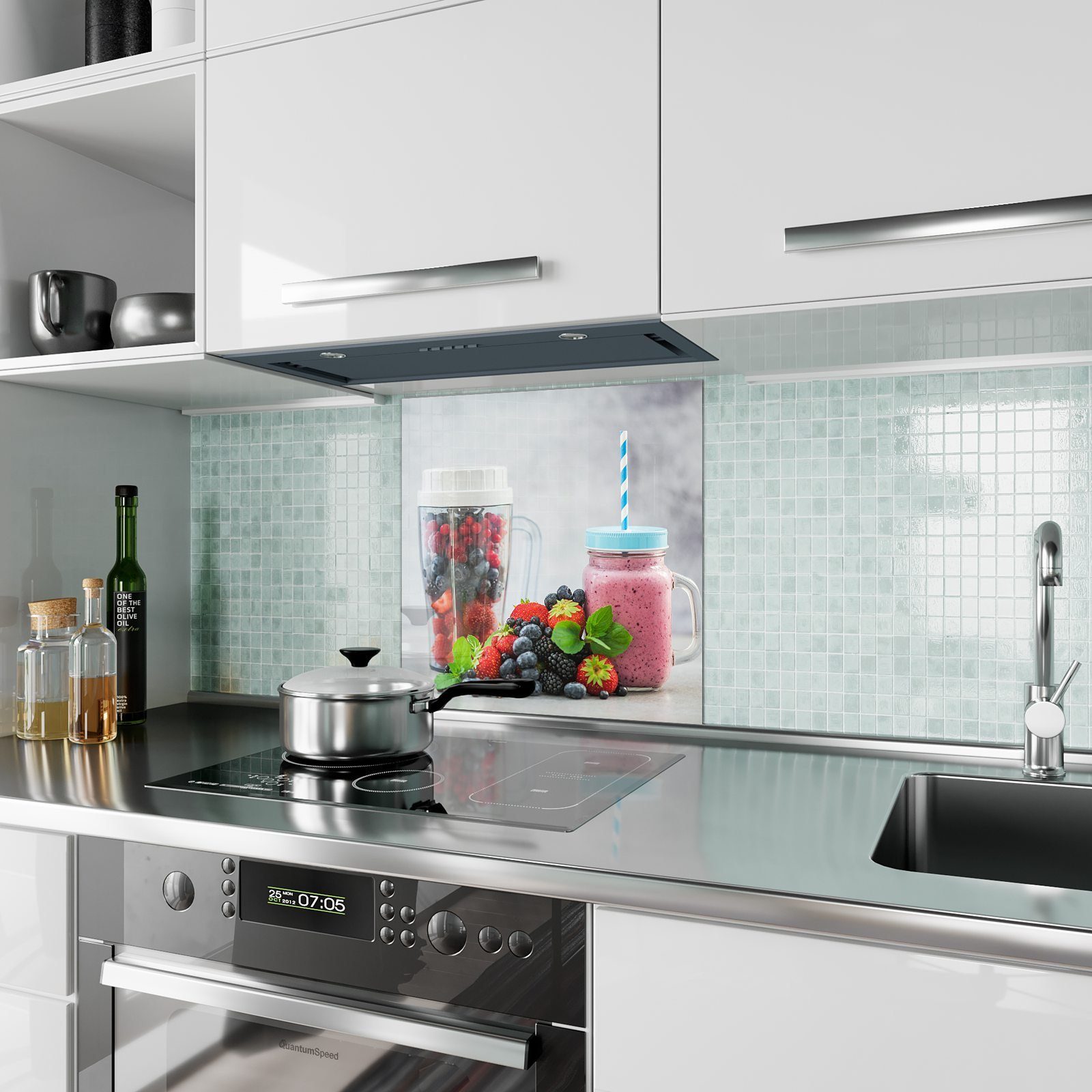 Primedeco Küchenrückwand Küchenrückwand Spritzschutz Glas Beeren Motiv Smoothie aus mit