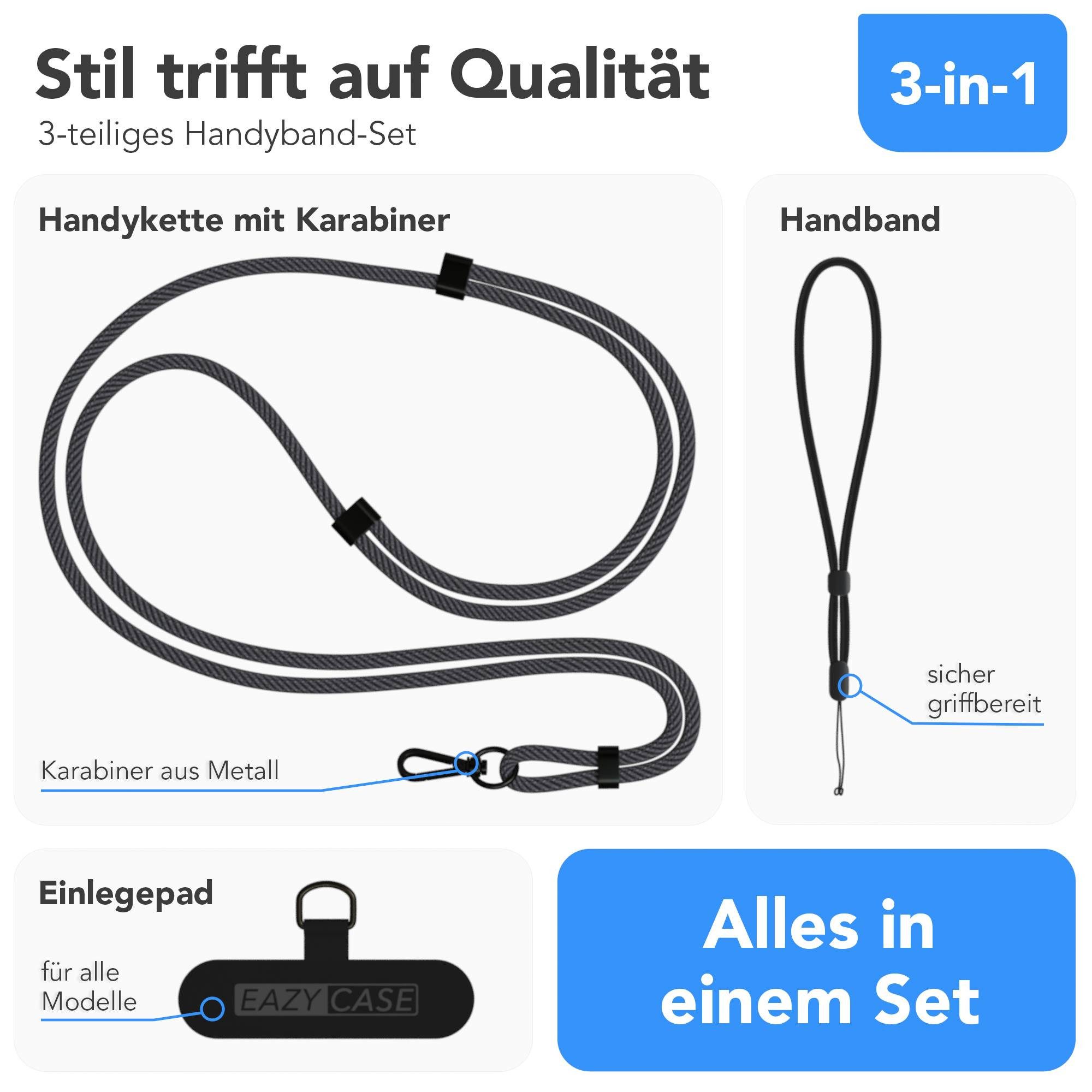 EAZY CASE Handykette Universal Handykette für alle Modelle zum Umhängen, Universal Handykette mit abnehmbaren Band mit Karabiner Grau – Bild 5 von 5