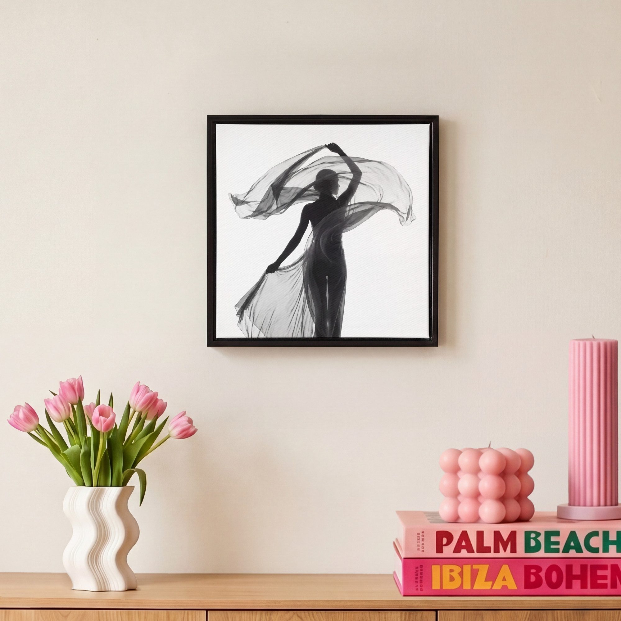 OneMillionCanvasses® Leinwandbild mit Rahmen - Frau - Schleier - Porträt - Schwarz - Weiß - Künstlerisch, Fotodruck (1 St), Leinwand Bilder Klein, Wand Dekorati – Bild 4 von 5