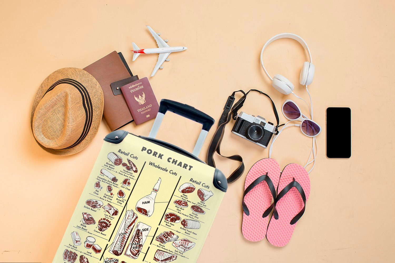 Handgepäckkoffer für Ferien, mit Reisetasche Trolley, MuchoWow verschiedenen 4 Reisekoffer von Schweinefleisch, Handgepäck Karte Rollen, mit Arten rollen,