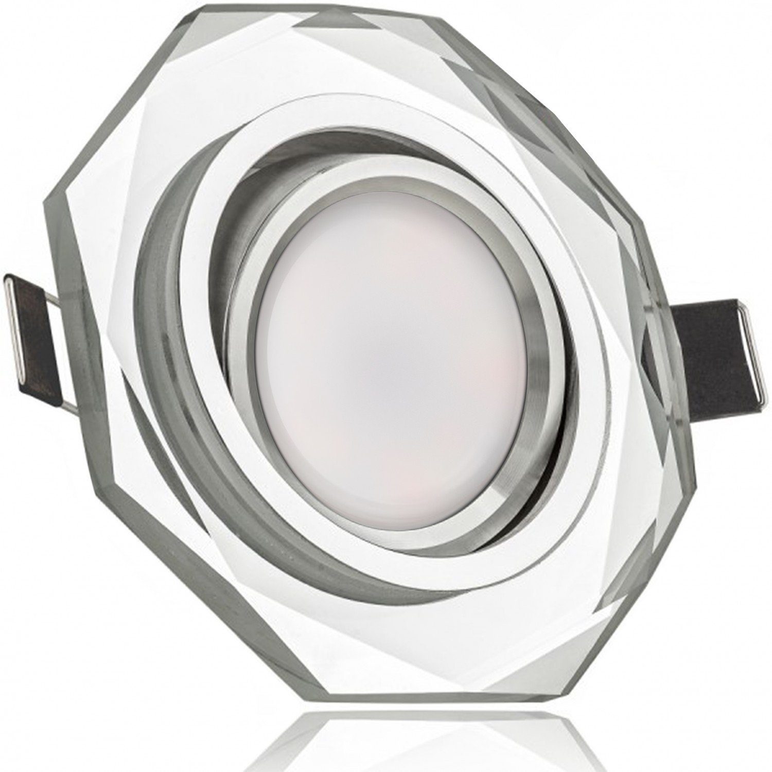 LEDANDO LED Einbaustrahler LED Einbaustrahler Set extra flach in Glas / Kristall mit 5W Leuchtmit | Strahler