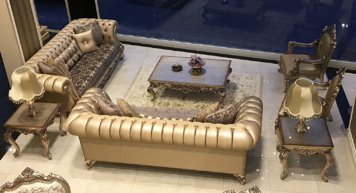 Casa Padrino Couchtisch Luxus Barock Set - 2 Sofas & 2 Sessel & 1 Couchtisch & 2 Beistelltische - Handgefertigte Möbel im Barockstil - Edel & Prunkvoll