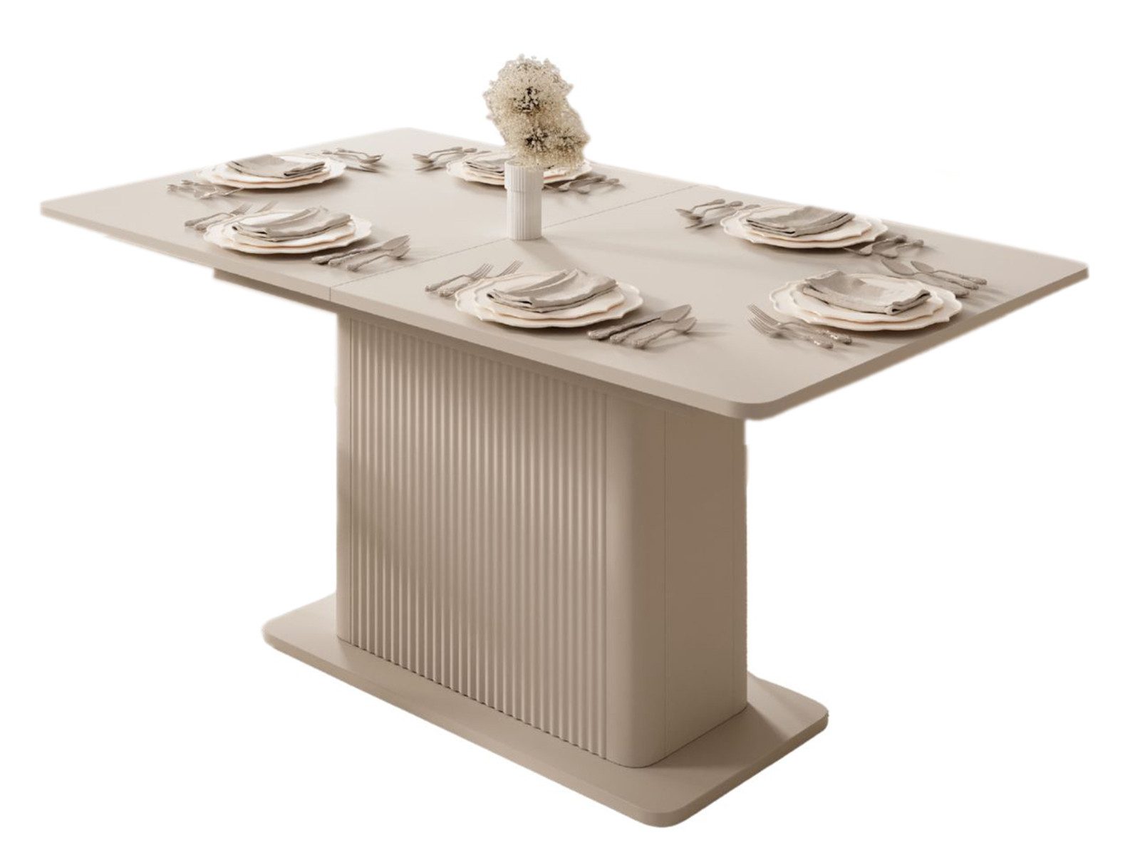 Compleo Esstisch BELLOS ausziehbarer 160-200 cm, Tisch für 10 Personen, Beige, 16-mm Platte, pflegeleicht, Japandi Design – Bild 4 von 5