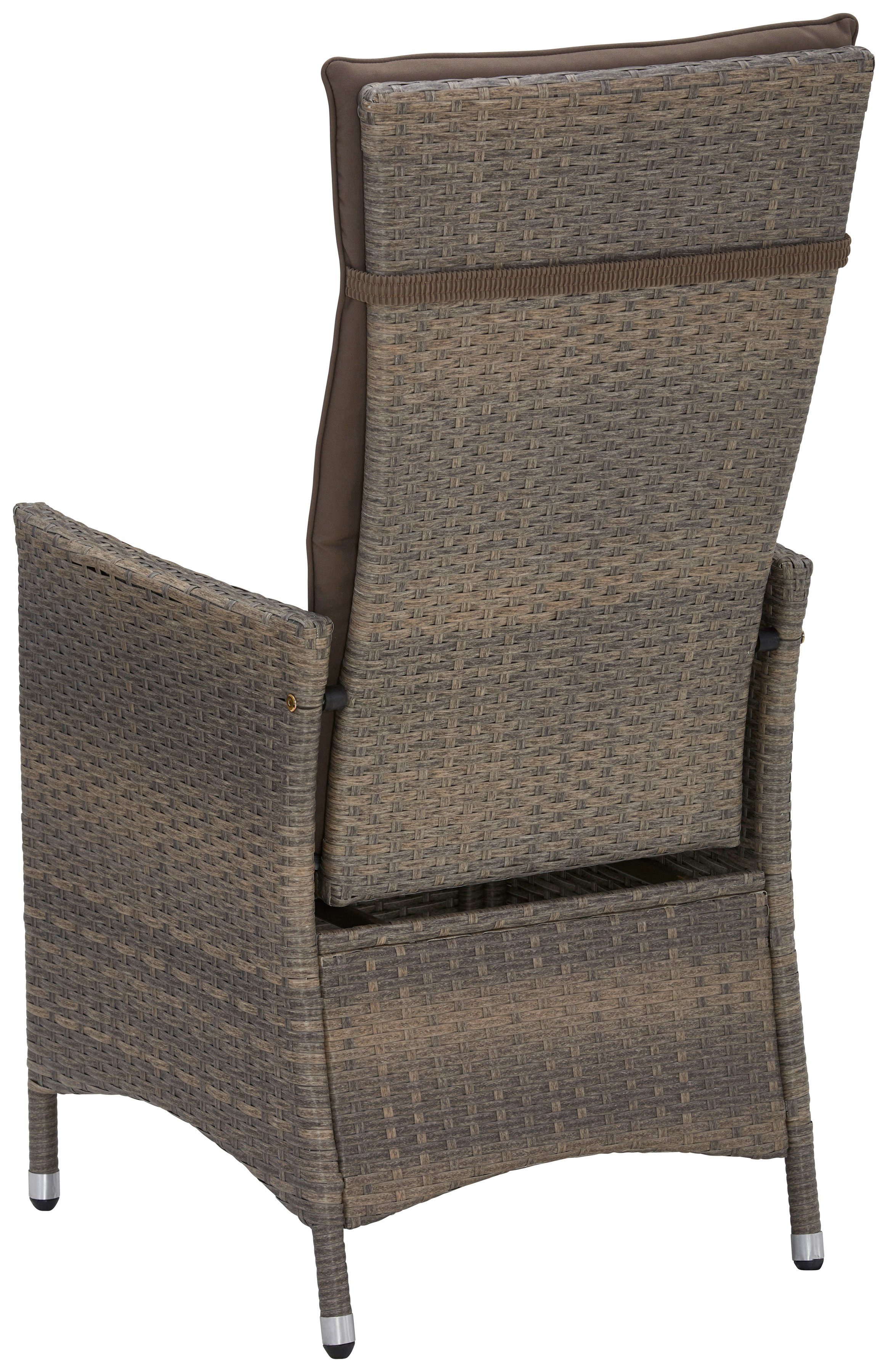 MERXX Garten-Essgruppe Valencia, TOPSELLER!, (6x verstellbare Relaxsessel, 1x Tisch 150x80 cm, inkl. Auflagen), Aluminium, Polyrattan, geeignet für 6 Personen