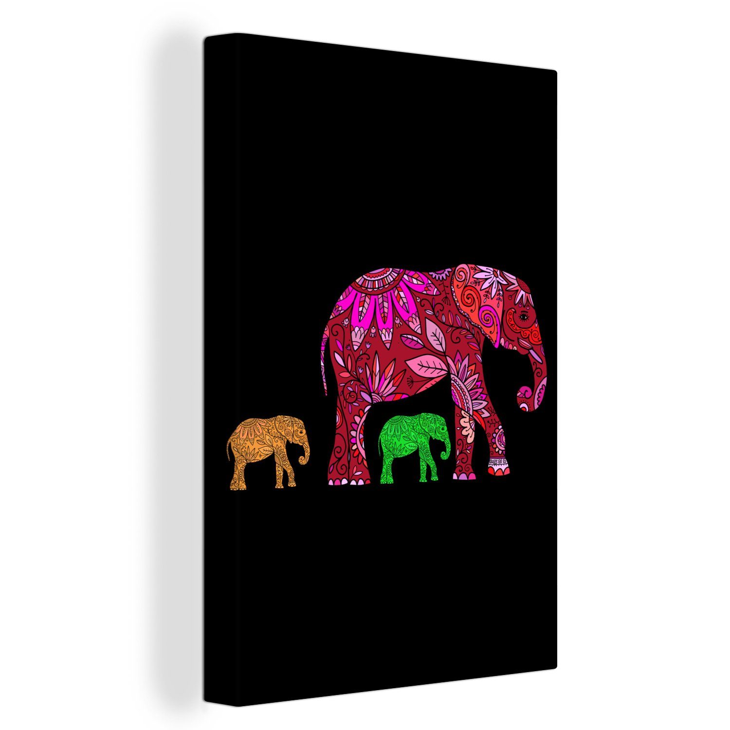 OneMillionCanvasses® Leinwandbild Elefant - Tiere - Muster - Blumen, (1 St), Leinwandbild fertig bespannt inkl. Zackenaufhänger, Gemälde, 20x30 cm