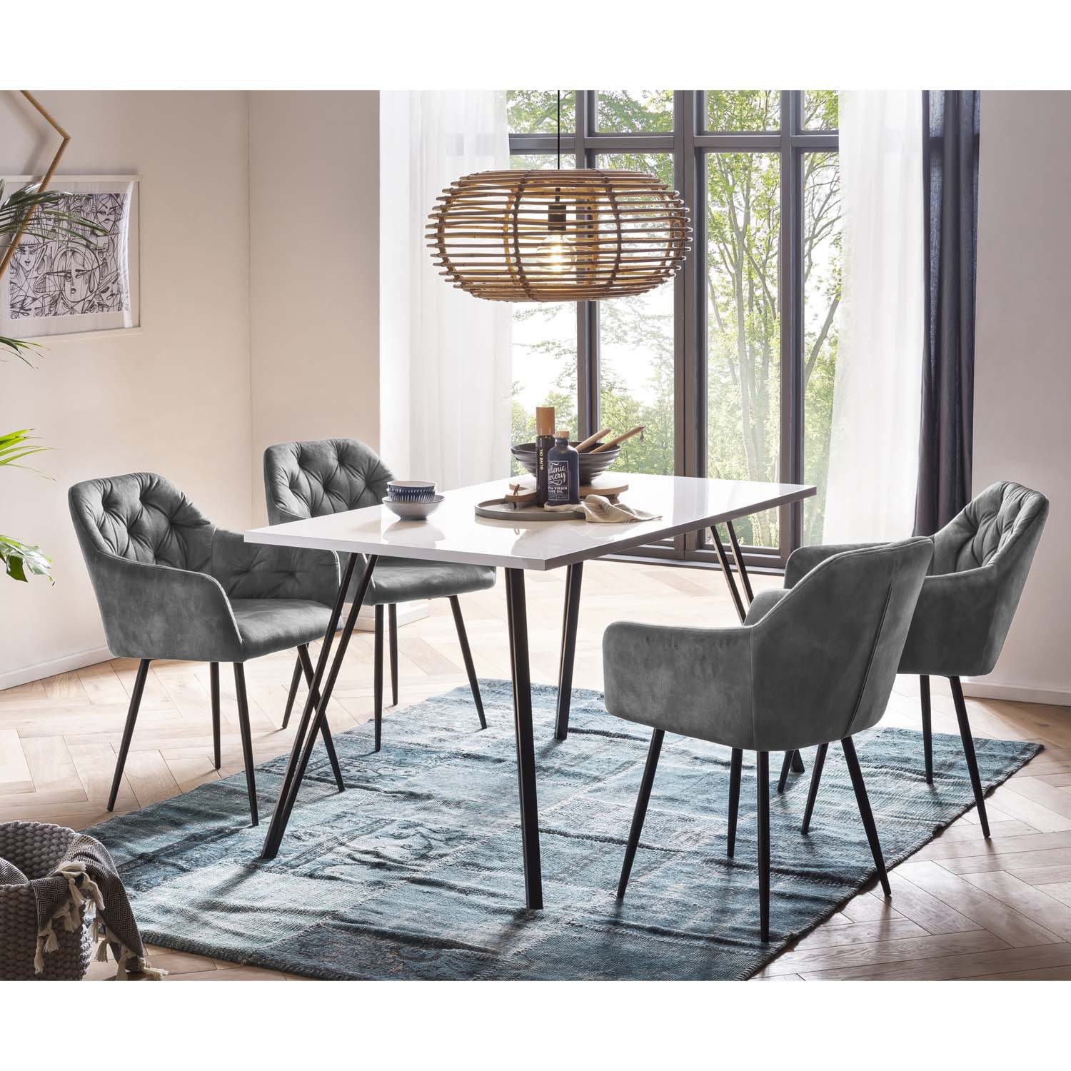 Möbel Stellbrink Essgruppe 5 tlg. Essgruppe Luana - Tisch Weiß, 4 Стільці Grau, (5-tlg)