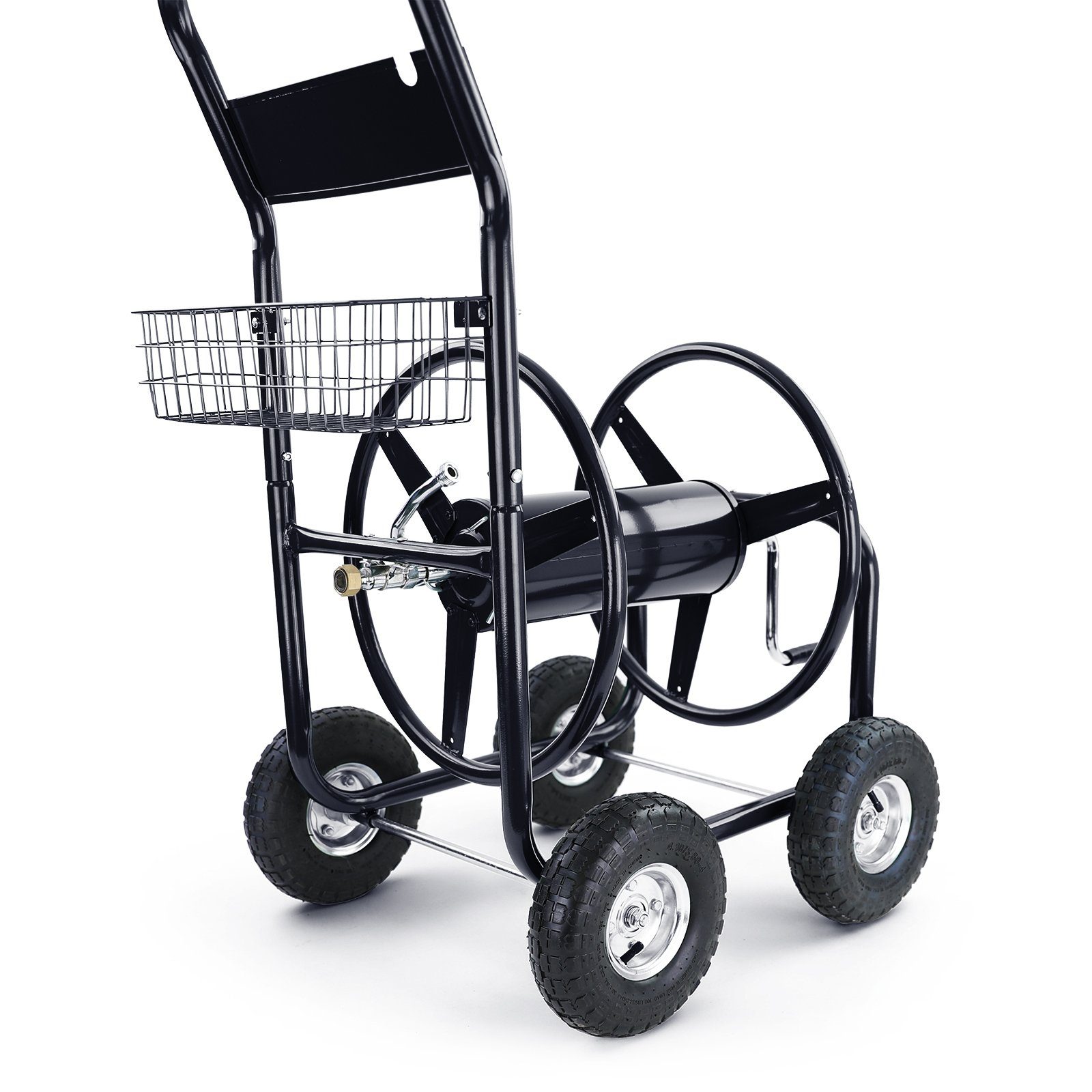 RAMROXX Schlauchwagen Schlauch Handwagen mit Handkurbel Schwarz bis 106m Gartenschlauch