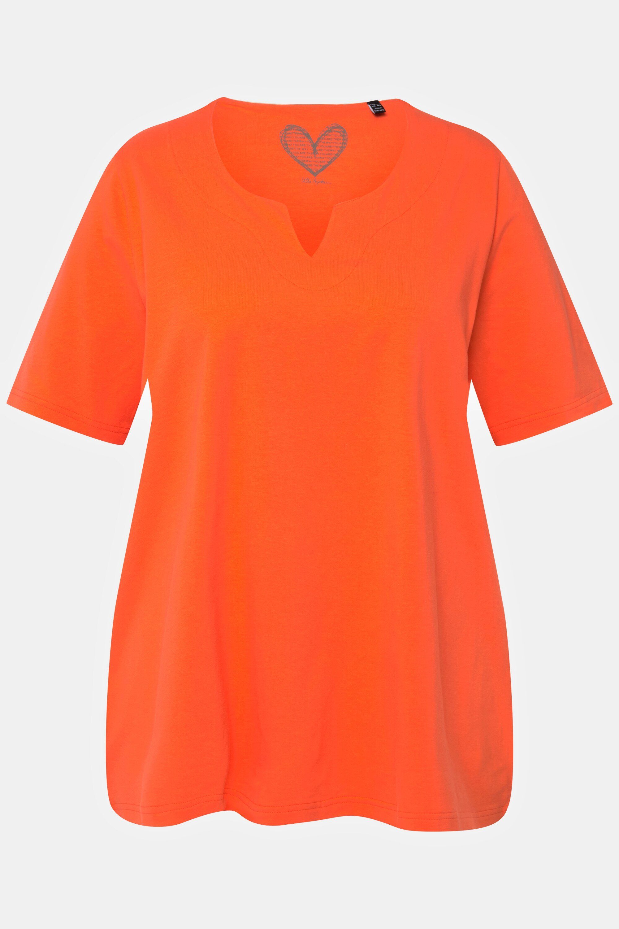 Halbarm Popken mandarine T-Shirt Tunika-Ausschnitt Ulla Rundhalsshirt A-Linie