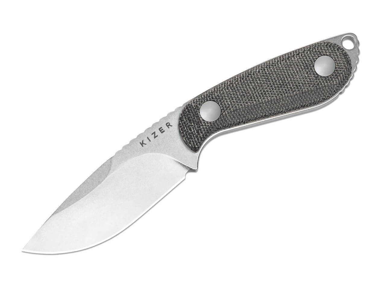 Kizer Universalmesser KIZER Buddy feststehendes Messer, 14C28N Stahl, schwarz, (2 St), Scheide inklusive