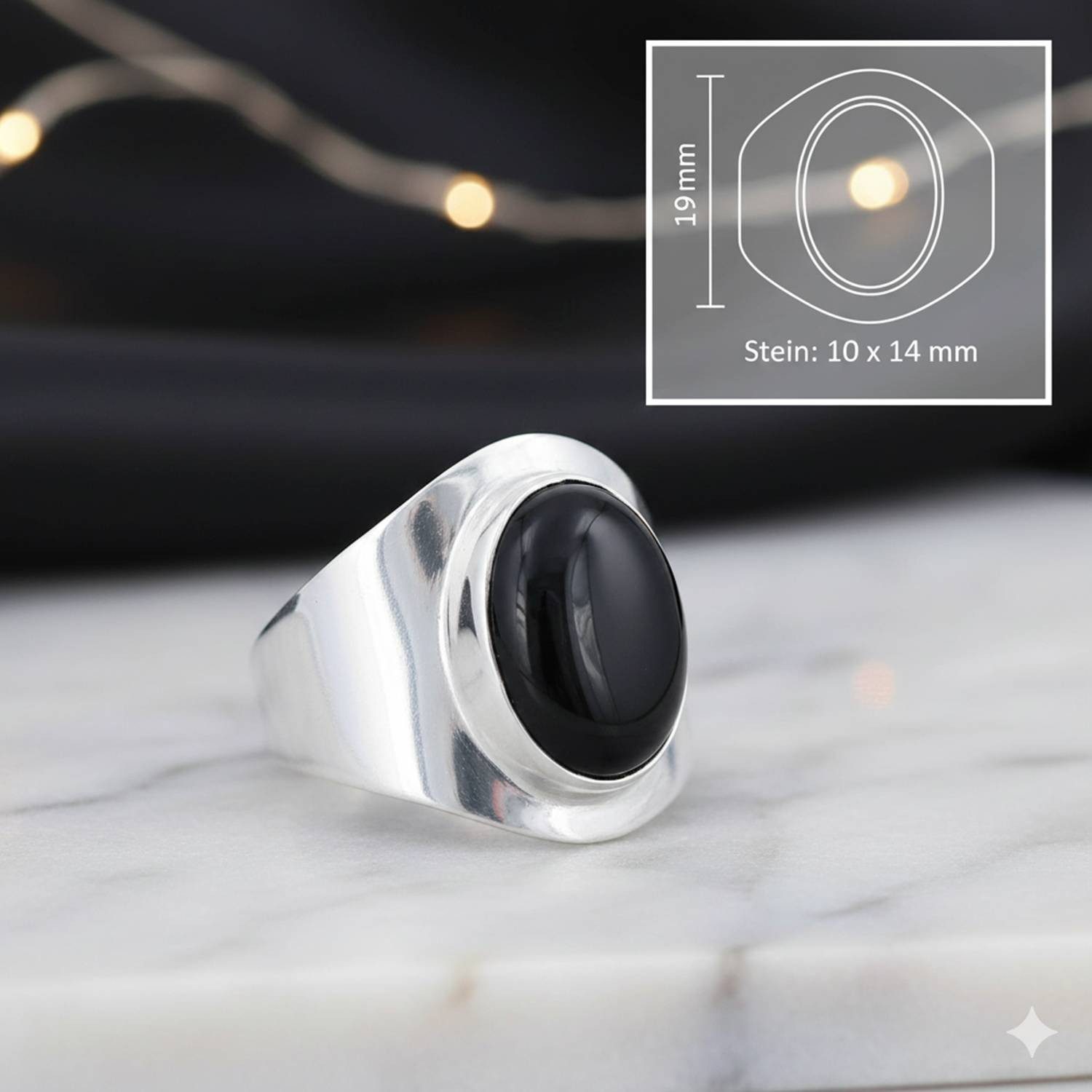 mantraroma Silberring RAHMAT aus 925 Silber mit Onyx (Ring mit Schmuckbeutel), Damenring aus 925er Silber