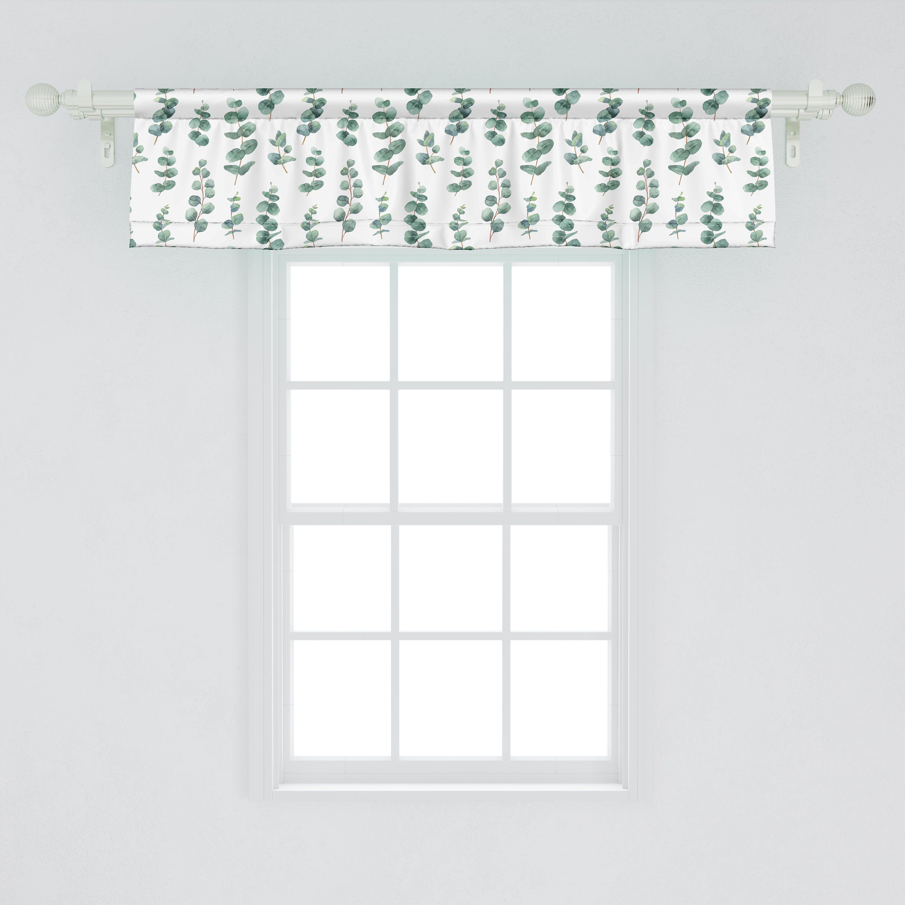 Stangentasche, wie Scheibengardine Eukalyptus Aquarell für Dekor Volant Blätter Schlafzimmer Küche Abakuhaus, Microfaser, mit Vorhang