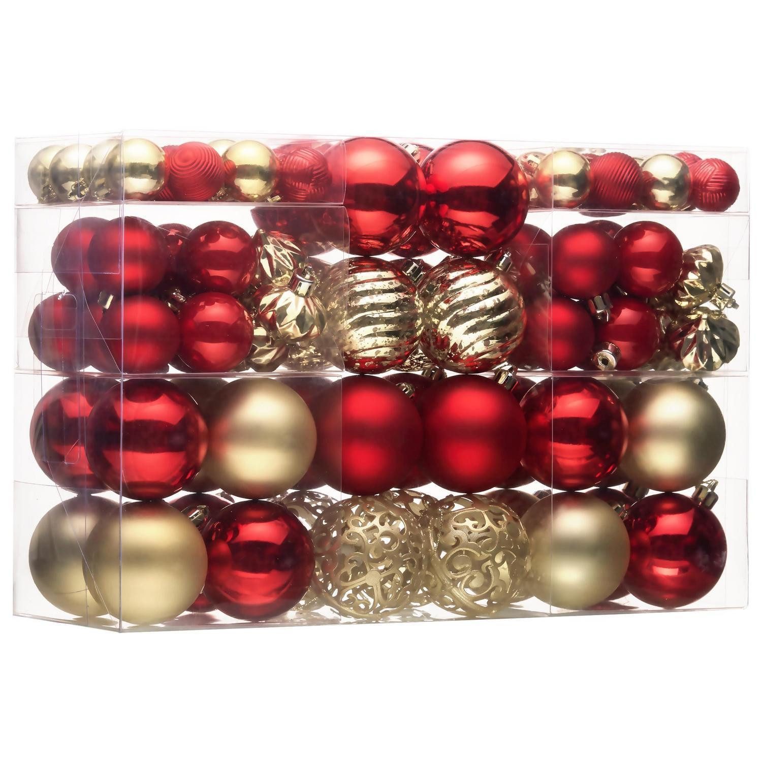 LuxusKollektion Weihnachtsbaumkugel Weihnachtskugeln Set Rot Gold 100 Stück