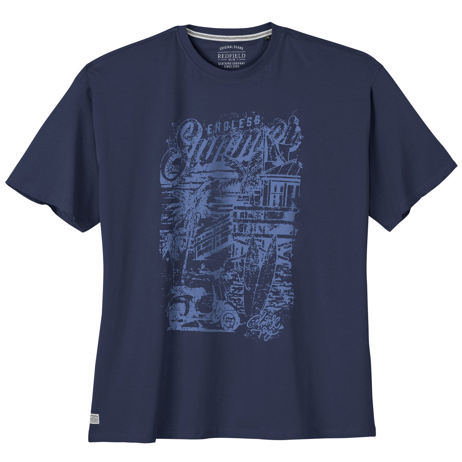 redfield Print-Shirt Redfield Übergrößen T-Shirt Summer Print denimblau