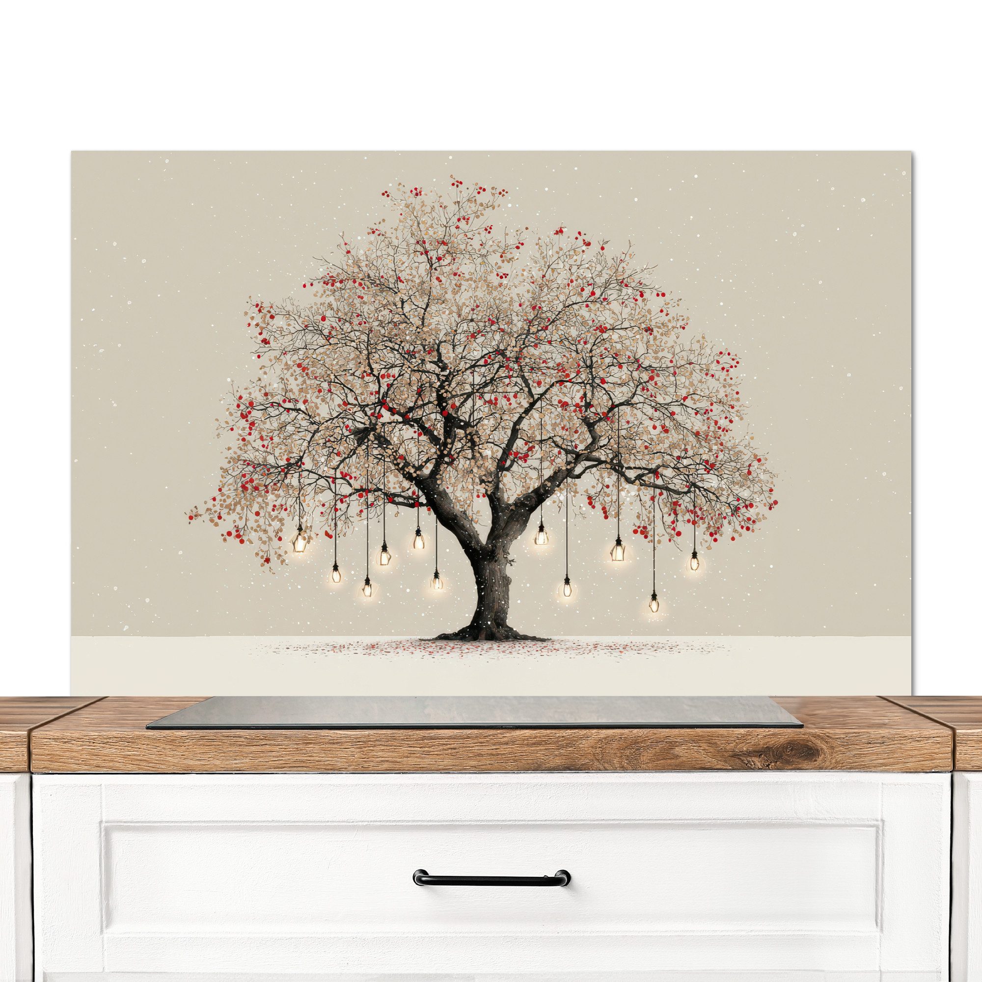 KitchenYeah Küchenrückwand Lichterbaum - Winter - Weihnachten - Mehrfarbig, (1-tlg), Küchenrückwand, Küchen Zubehör, 100x65 cm