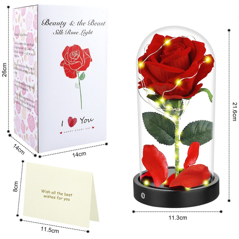 Kunstblume Rose LED Lichterketten Kunstblumenstrauß Rose in Glas,Kunstblume günstig online kaufen