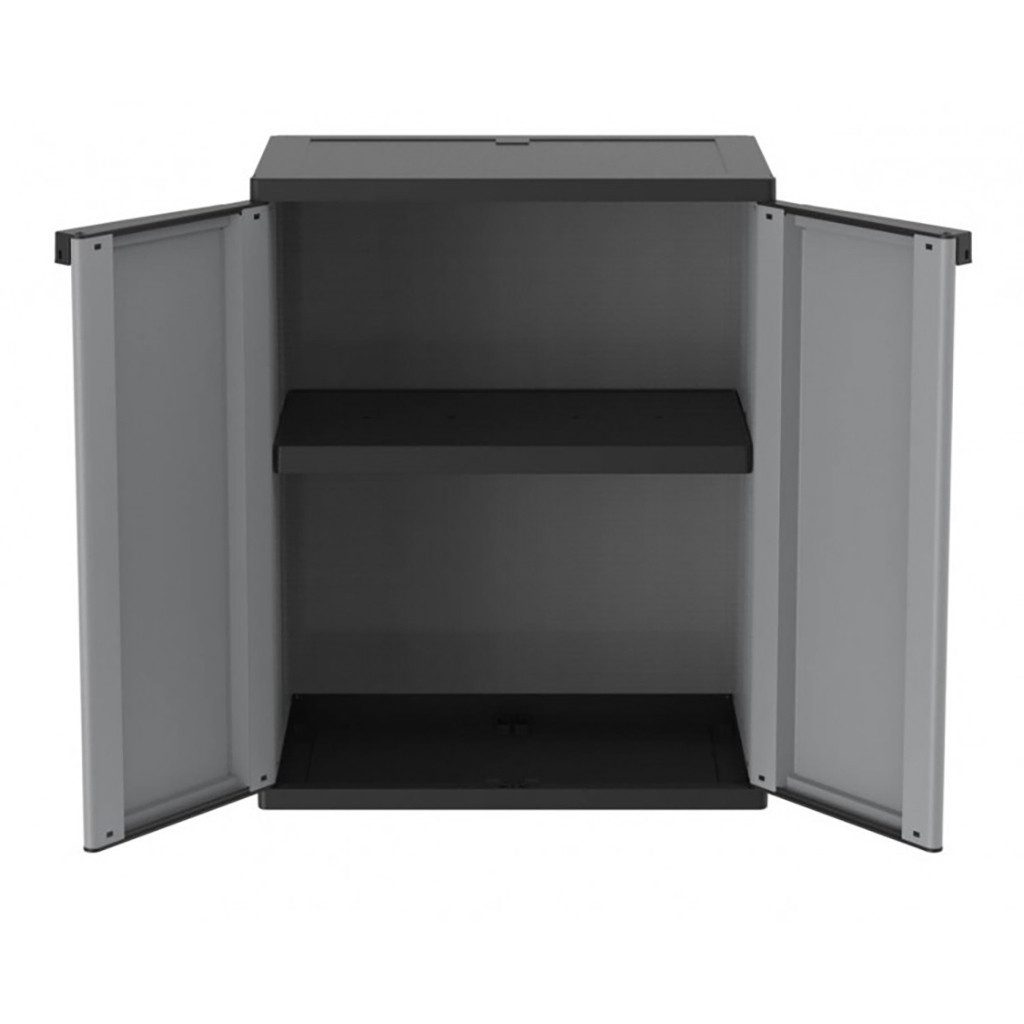 Kreher Mehrzweckschrank Kunststoffschrank mit 1 Boden (Schwarz/Grau)
