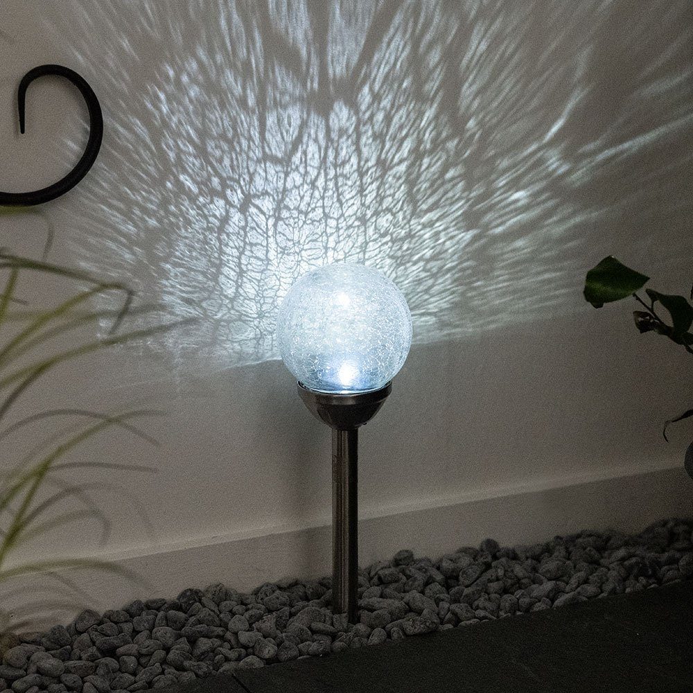Glaslampe verbaut, Glaskugel LED-Leuchtmittel LED fest Solarlampen Gartenleuchte, etc-shop Neutralweiß, Kugel Solar Gartendeko Steckleuchte