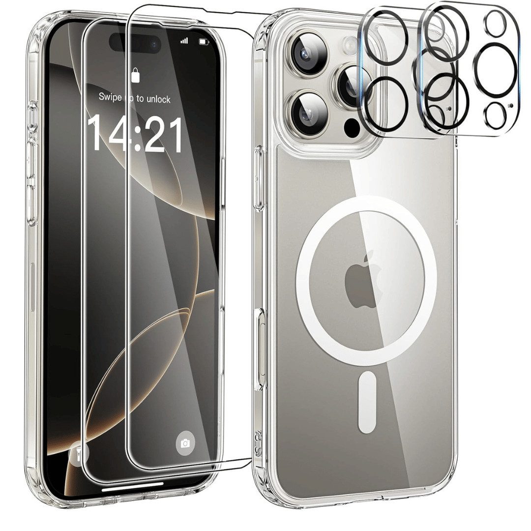 SmartUP Smartphone-Hülle 5in1 für Iphone 16 Pro Max MagSafe 2X Schutzglas 2X Kameraschutz Case 6,9 Zoll, kompletter Rundumschutz