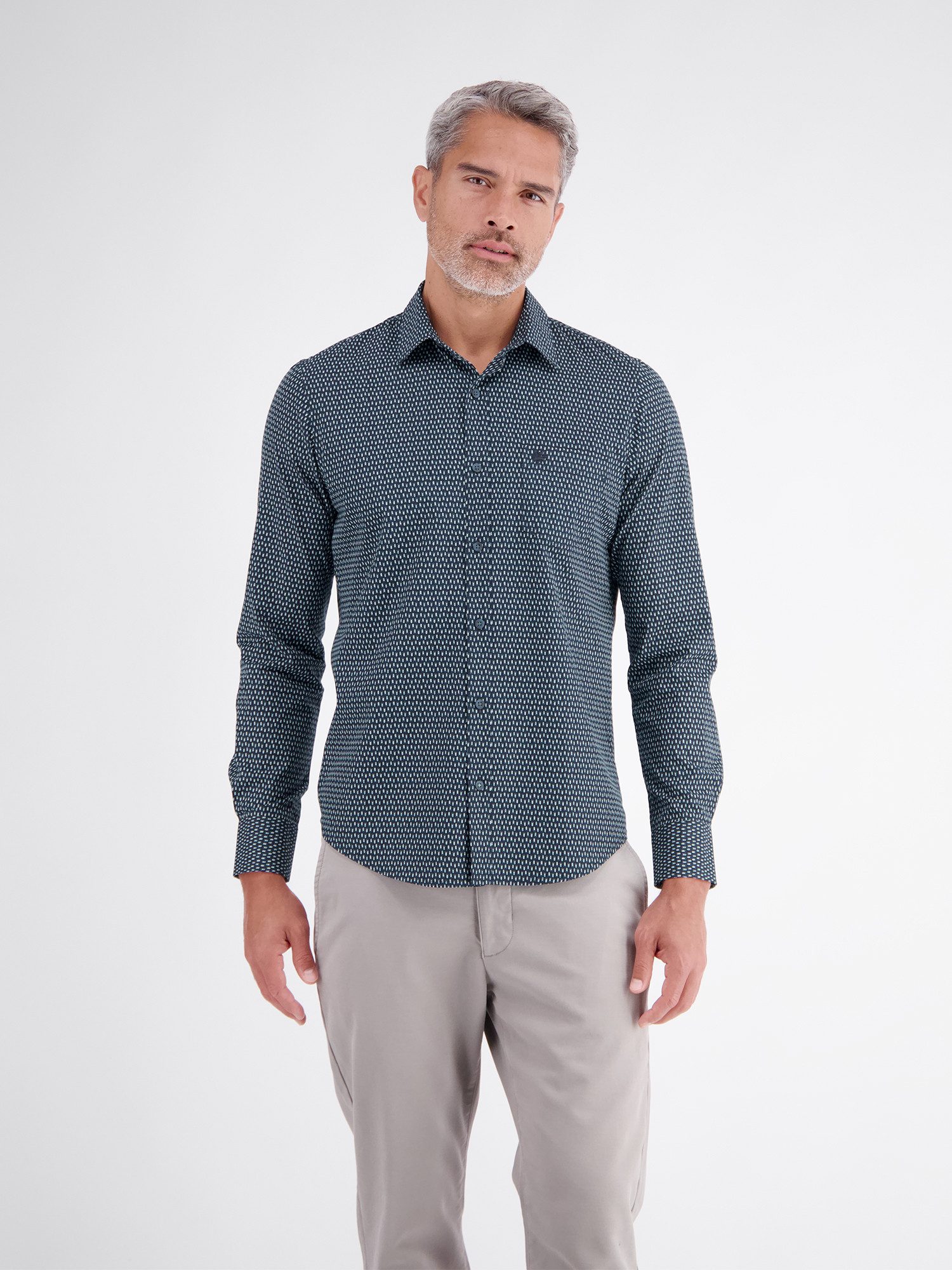 LERROS Langarmhemd Sportliches Herrenhemd mit modernem Minimalprint-Design