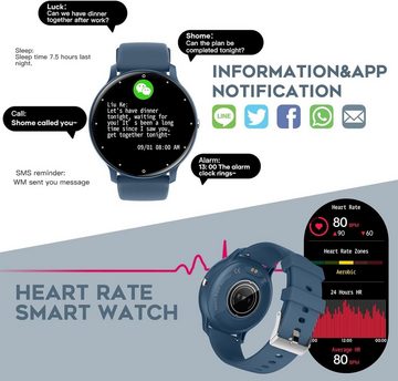 findtime Smartwatch (1,39 Zoll, Android, iOS), Smartwatch mit Annehmen & Tätigen von Anrufen, Nachrichtenerinnerung
