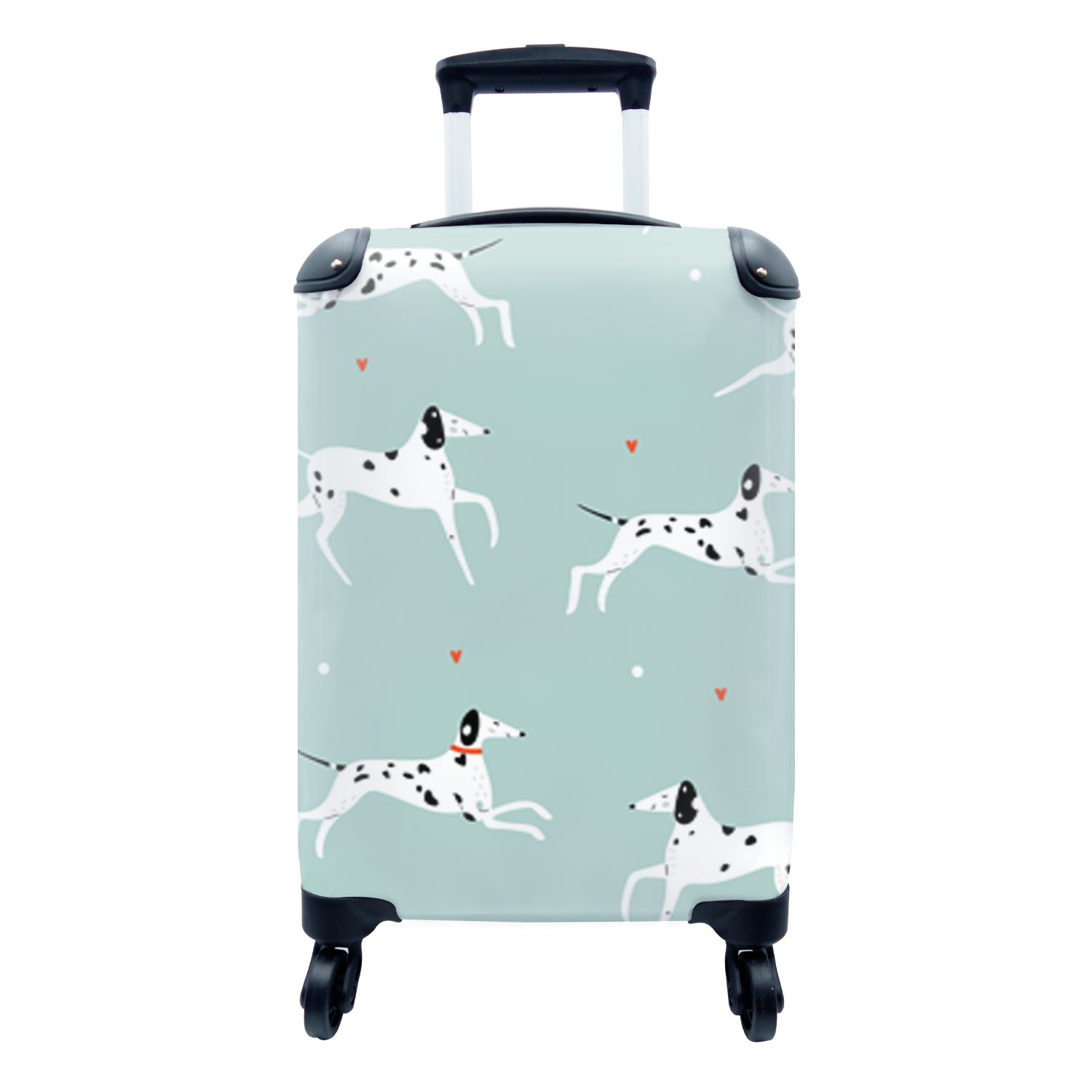 MuchoWow Handgepäckkoffer Doggy Illustration mit laufenden Dalmatiner auf einem hellblauen, 4 Rollen, Reisetasche mit rollen, Handgepäck für Ferien, Trolley, Reisekoffer