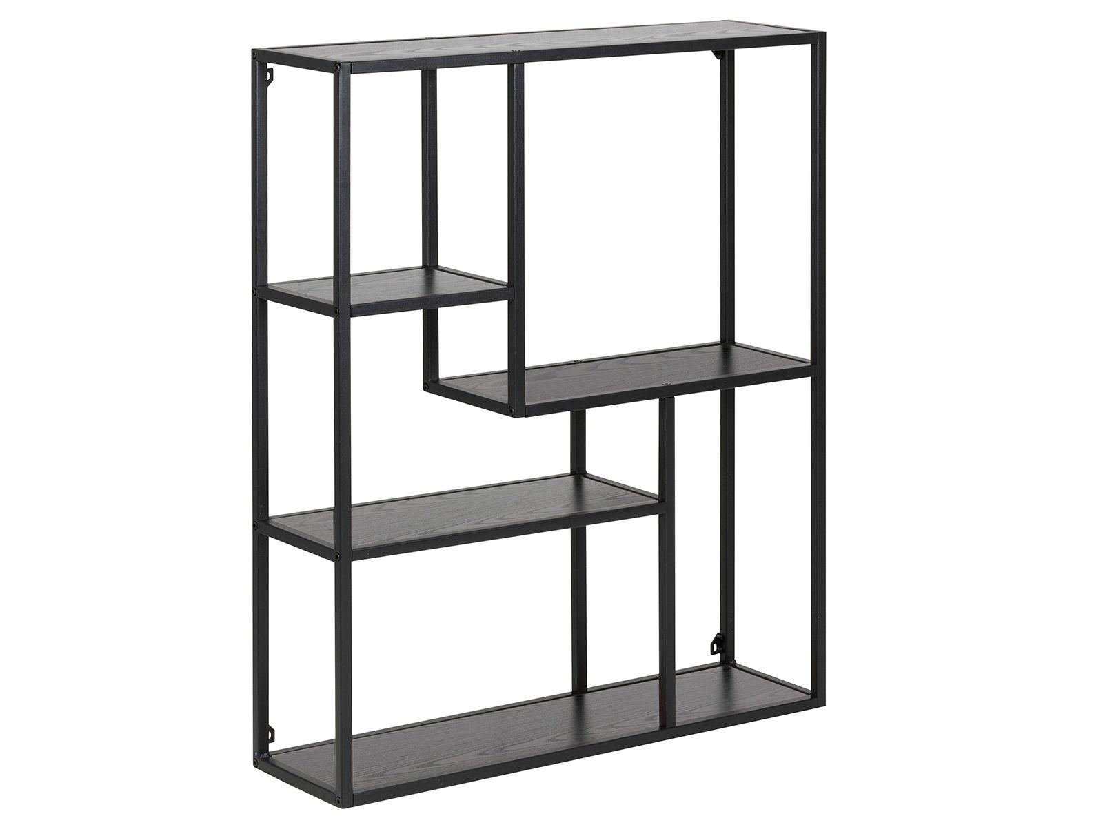 möbelando Hängeregal Carney, Modernes Hängeregal, Gestell aus Metall pulverbeschichtet in Schwarz-Matt, Ablageflächen aus MDF in Esche Schwarz Nachbildung. Breite 75 cm, Höhe 91 cm, Tiefe 20 cm