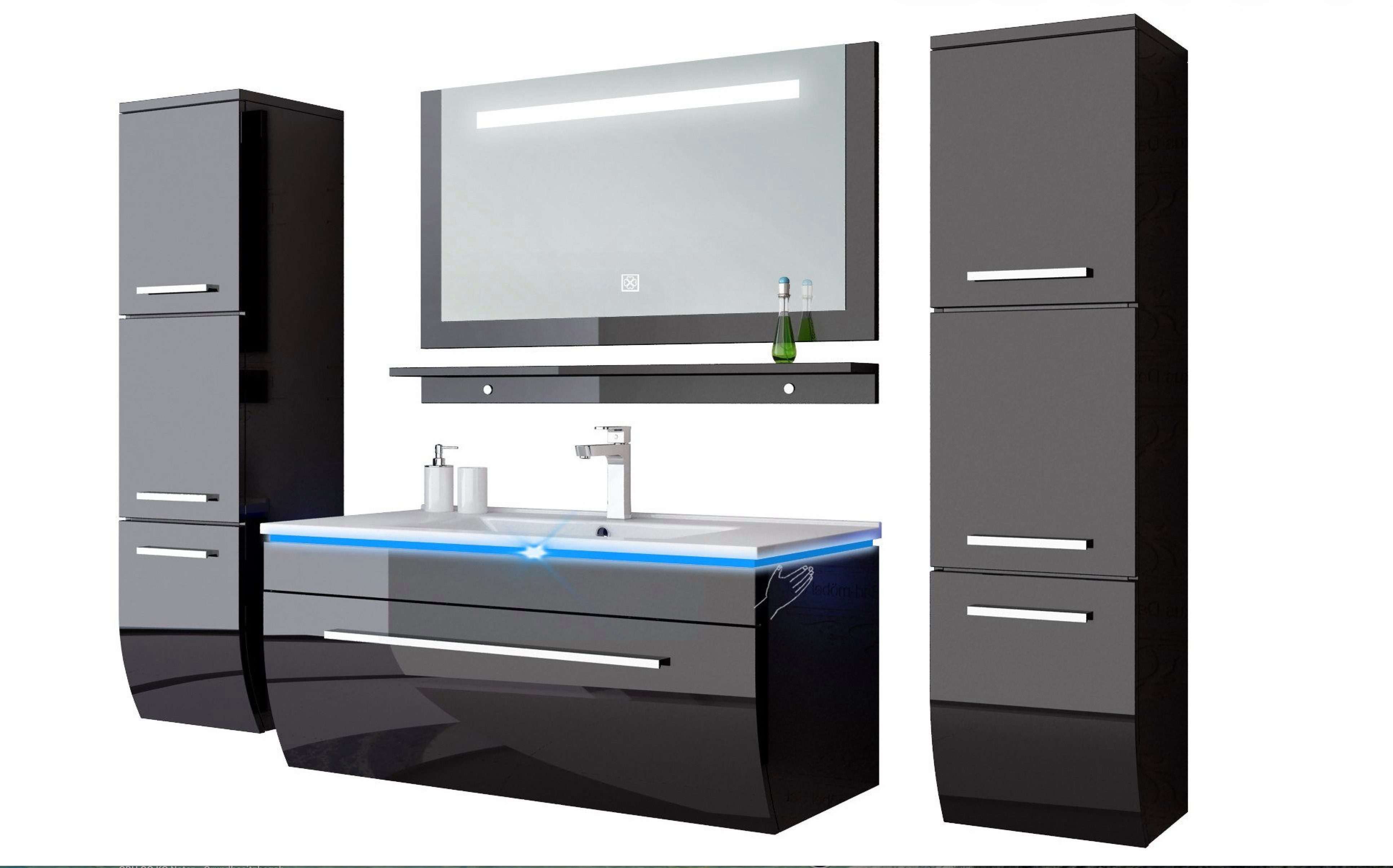 Badmöbel-Set Badmöbel Set Hochglanz lackiert LED System tauschsystem