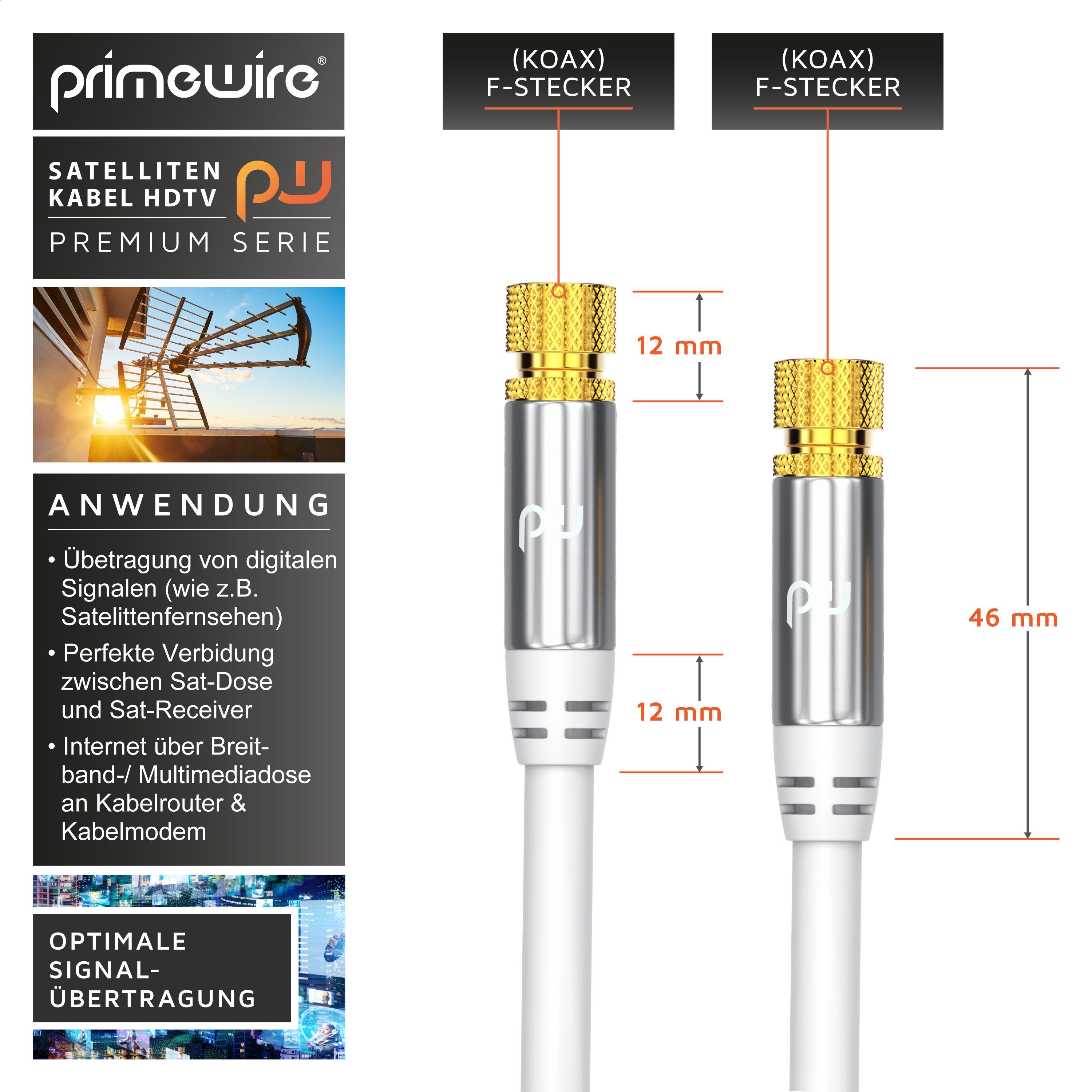 Primewire SAT-Kabel, Koax, F-Verbinder (100 cm), Premium HDTV SAT Koaxialkabel, 4fach Schirmung, 135dB, 75 Ohm - 1m