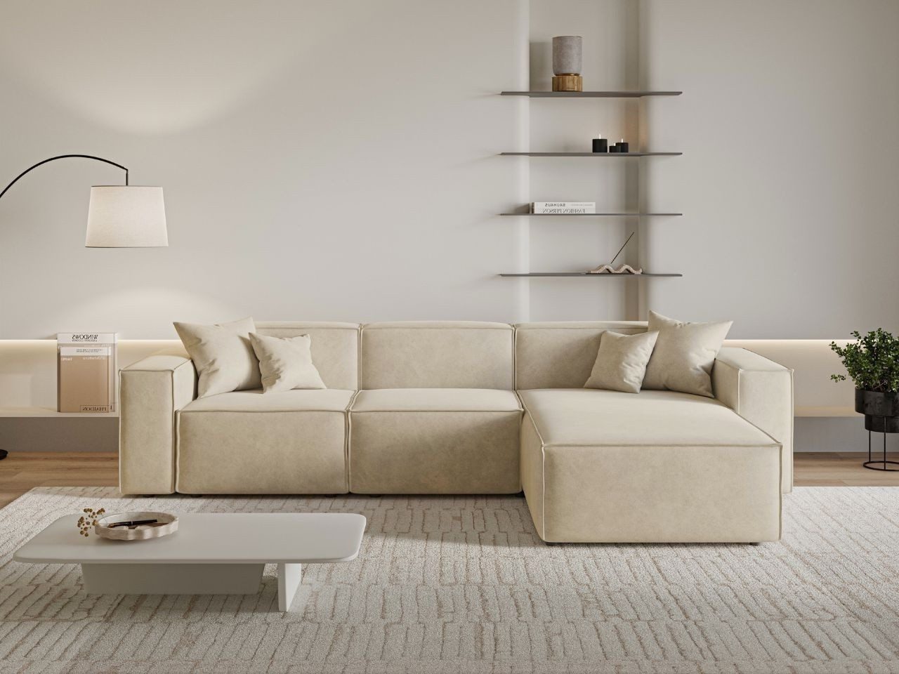 GrainGold Ecksofa L-Form Arizona L, Set, Wellenfederkern, HR-Schaum, Freistehendes