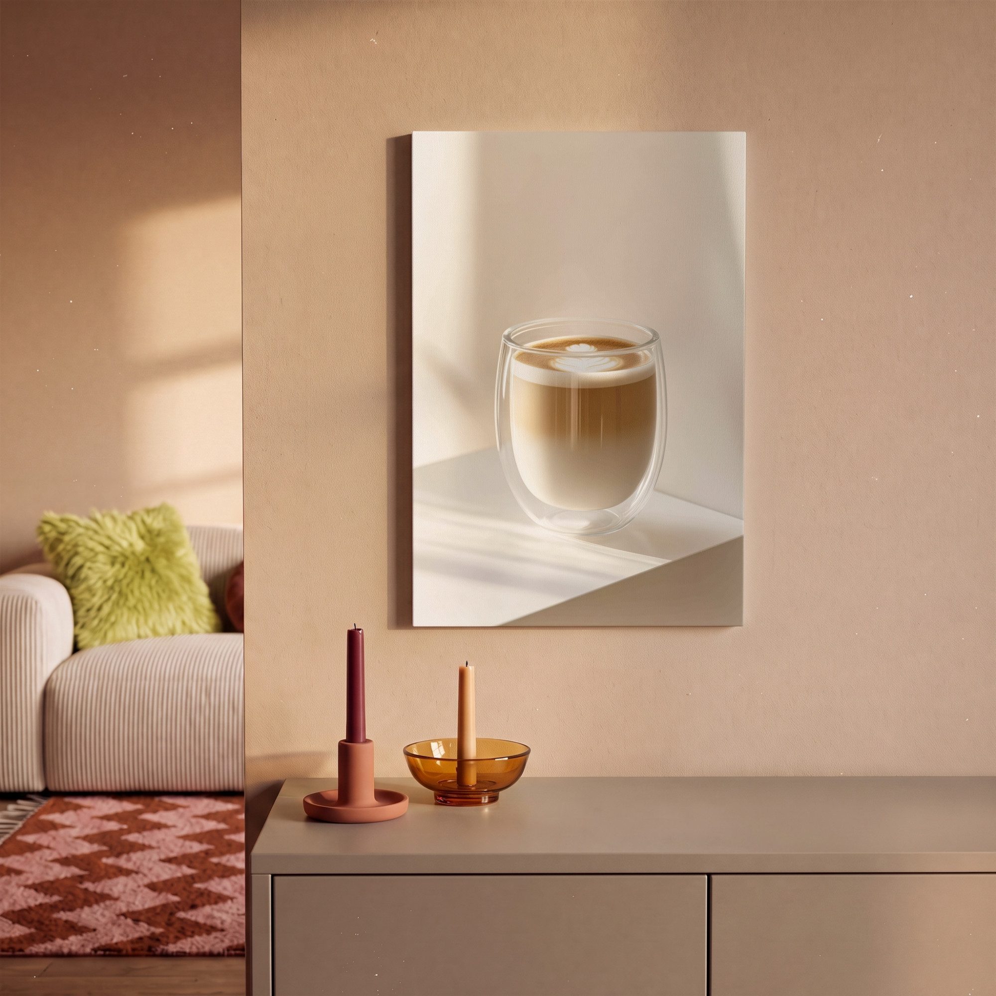 OneMillionCanvasses® Leinwandbild Becher - Latte - Minimalistisch - Schatten, Fotodruck (1 St), Wandbilder für Esszimmer, Wanddeko Bilder Küche, 30x20 cm – Bild 2 von 5