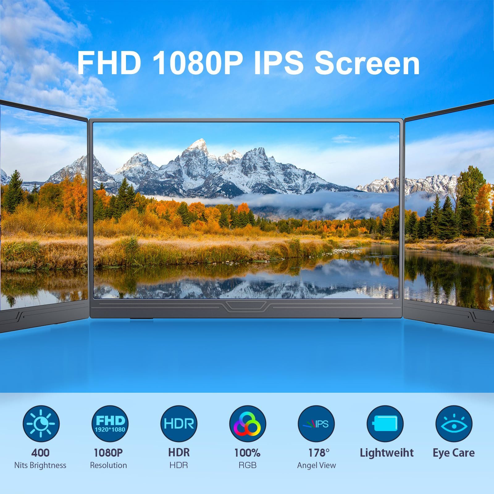 Bundviel Portable Monitor 15,6 Zoll Tragbarer Mobiler IPS 1920x1080 GS156CM2 Portabler Monitor (40 cm/15.6 ", 1920 x 1080 px, FHD, 3 ms Reaktionszeit, 60 Hz)