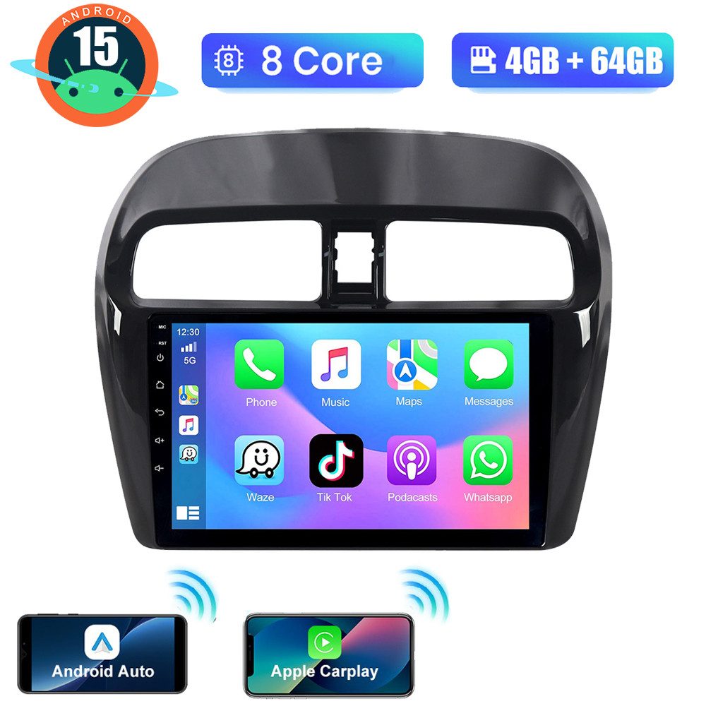 A-Sure 9" 8-Core Für Mitsubishi Space Star Android 15 Apple Carplay GPS Navi Autoradio (Digitalradio (DAB), FM, AM, 1280*800 IPS Screen/8-Core CPU)
