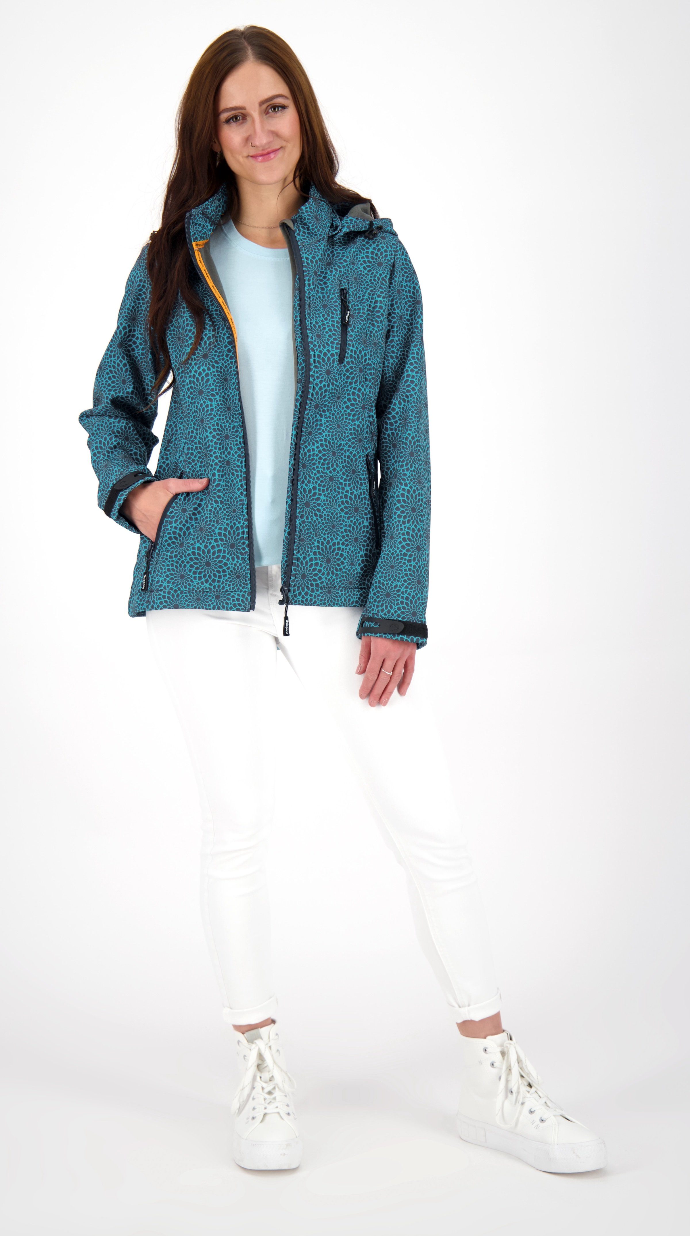 DEPROC Active Softshelljacke SHELBY PEAK DC leichte Softshelljacke mit All-Over-Print und abnehmbarer Kapuze