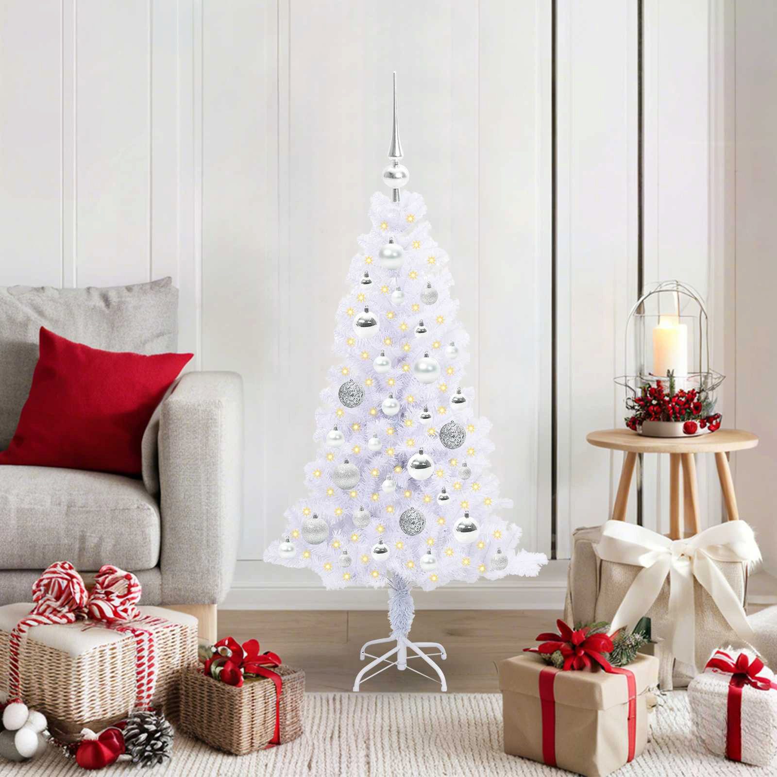 vidaXL Künstlicher Weihnachtsbaum Künstlicher Weihnachtsbaum Weiß 120 cm PVC und Stahl
