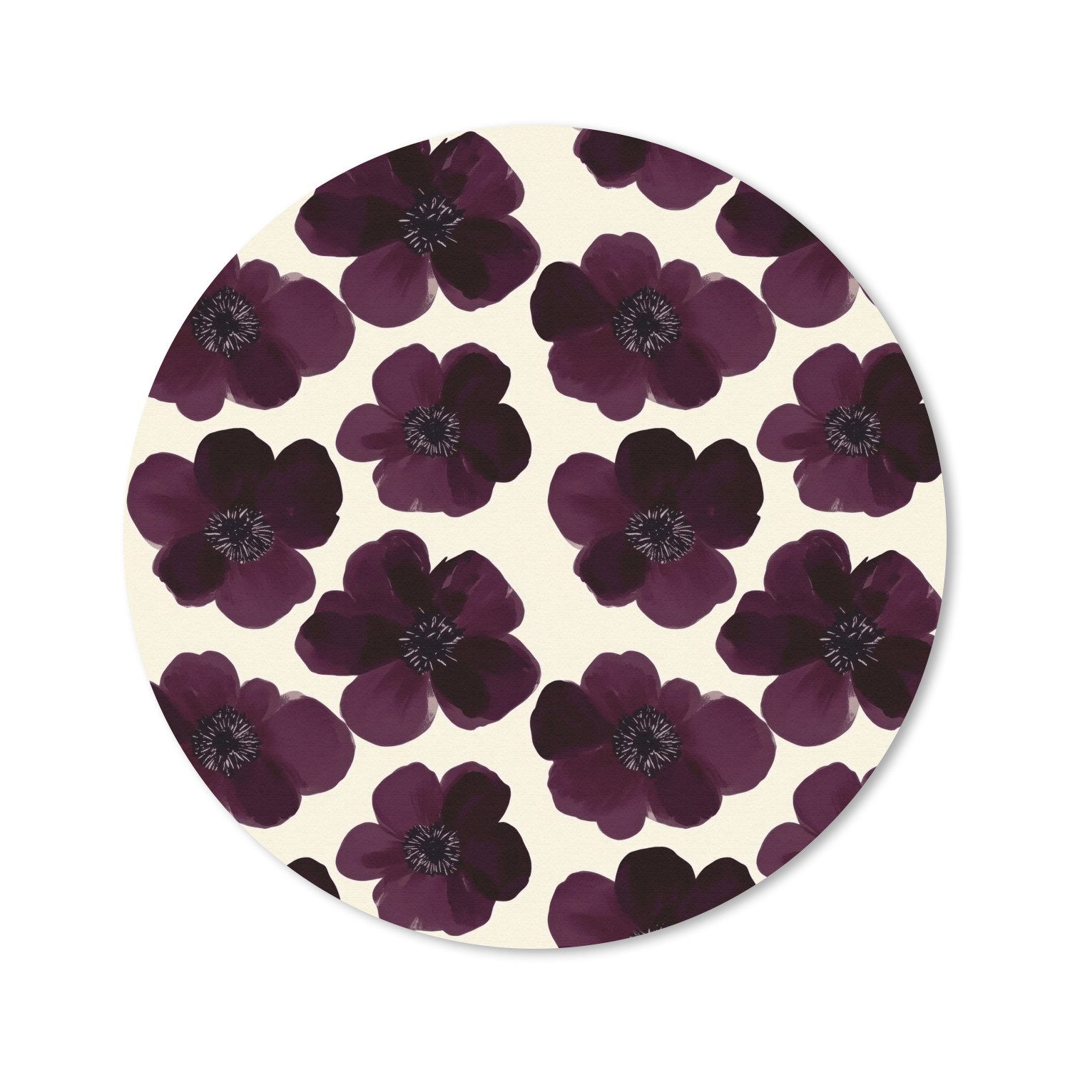 MuchoWow Mauspad Blumen - Aquarell - Lila (1-St), Büro für Tastatur und Maus, Mousepad Gaming, Rund 20x20 cm