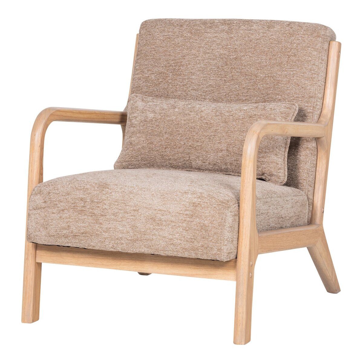 WOOOD Sessel Mark - Chenille-Stoff Sand, Gestell Natur, Weich gepolstert, luxuriöser Chenille-Bezug